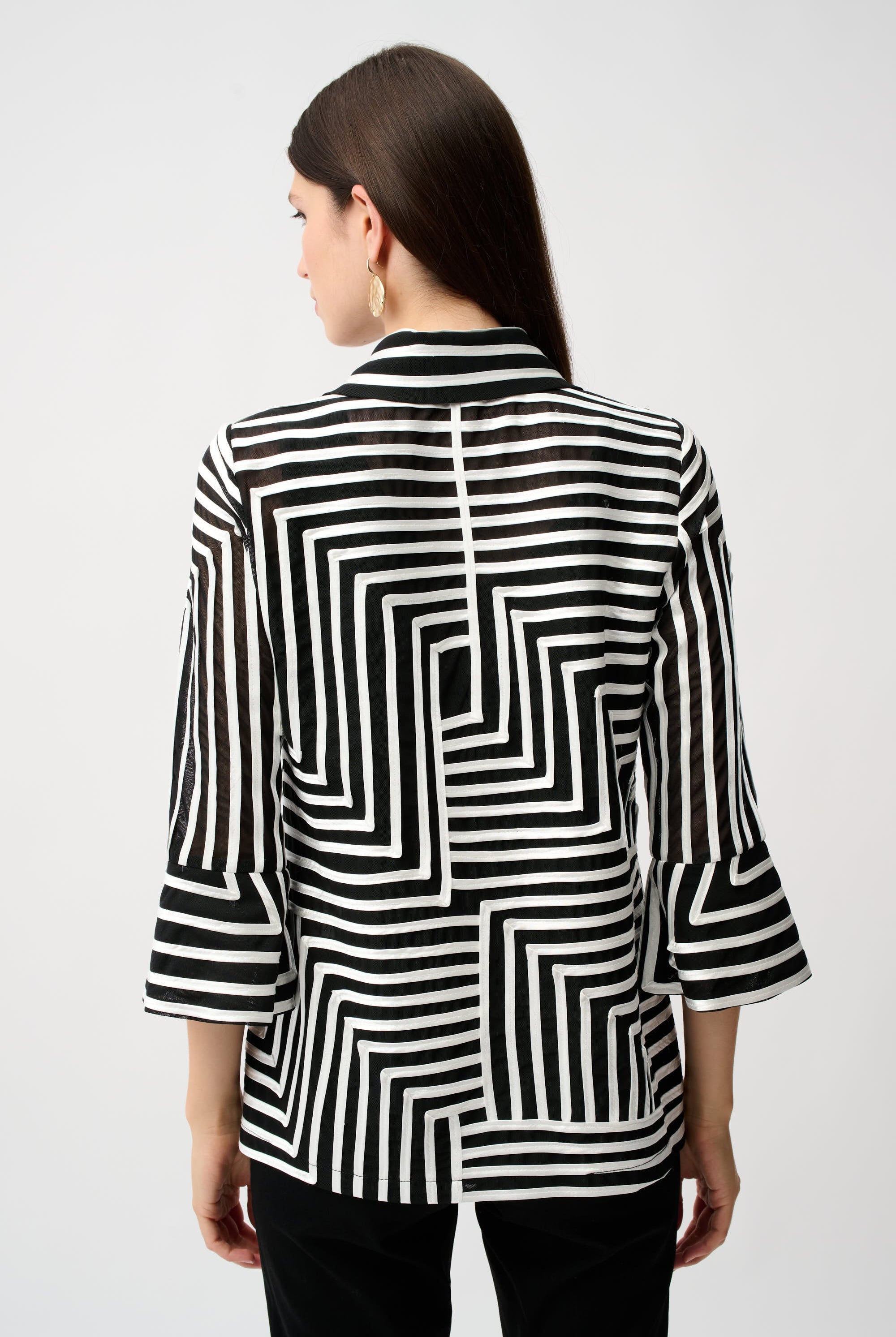 Satin And Mesh Abstract Print Jacket With Bell Sleeve