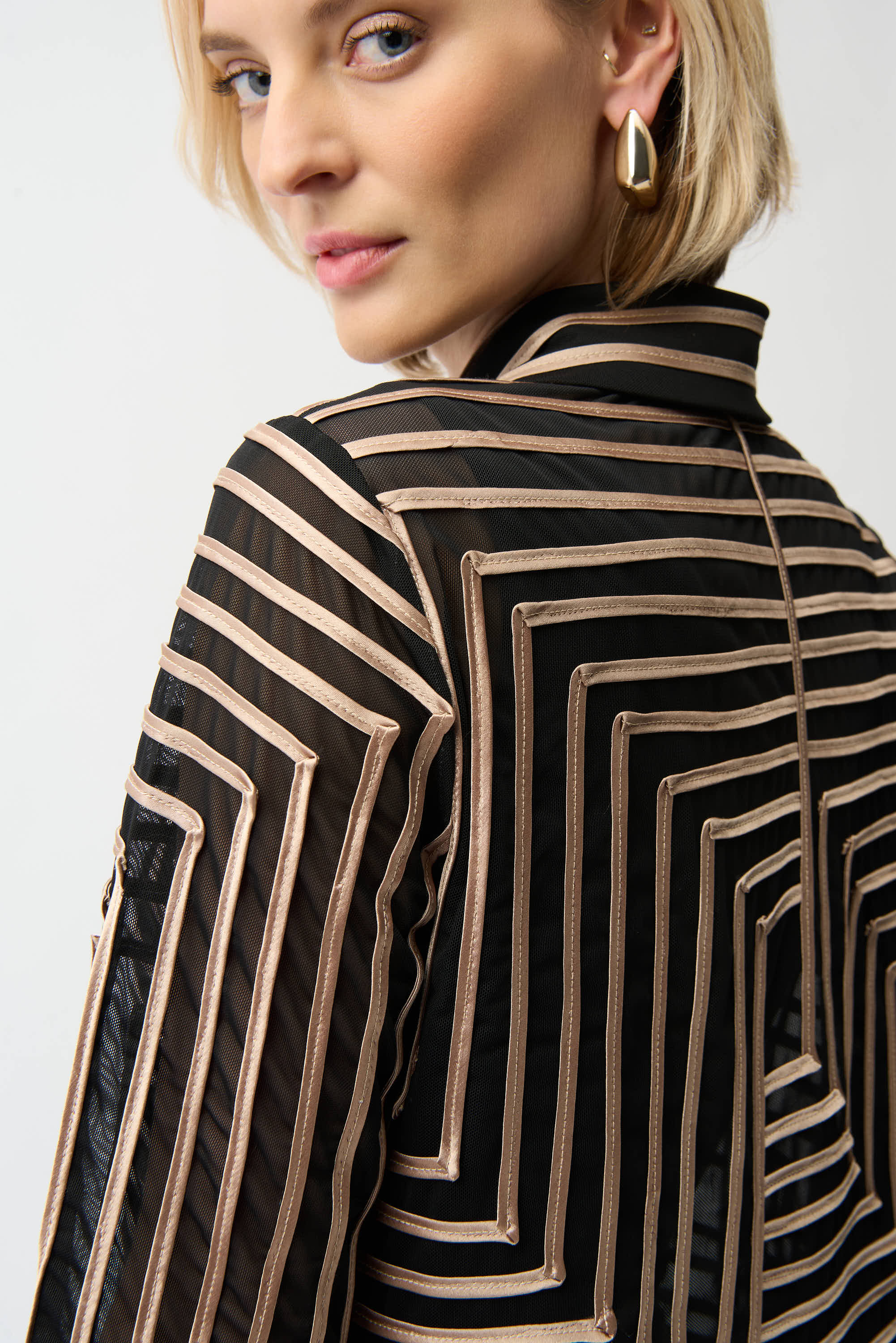 Satin And Mesh Abstract Print Jacket With Bell Sleeve