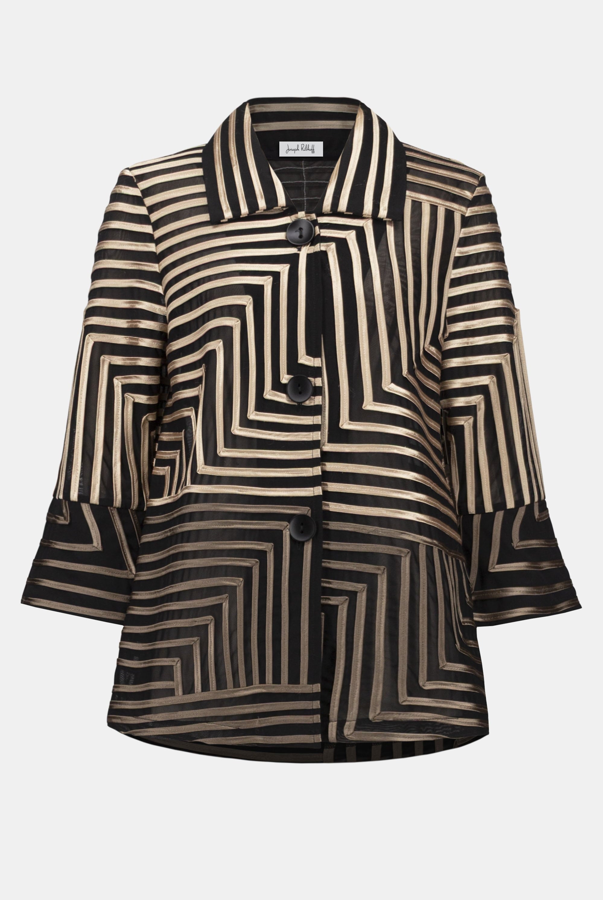 Satin And Mesh Abstract Print Jacket With Bell Sleeve