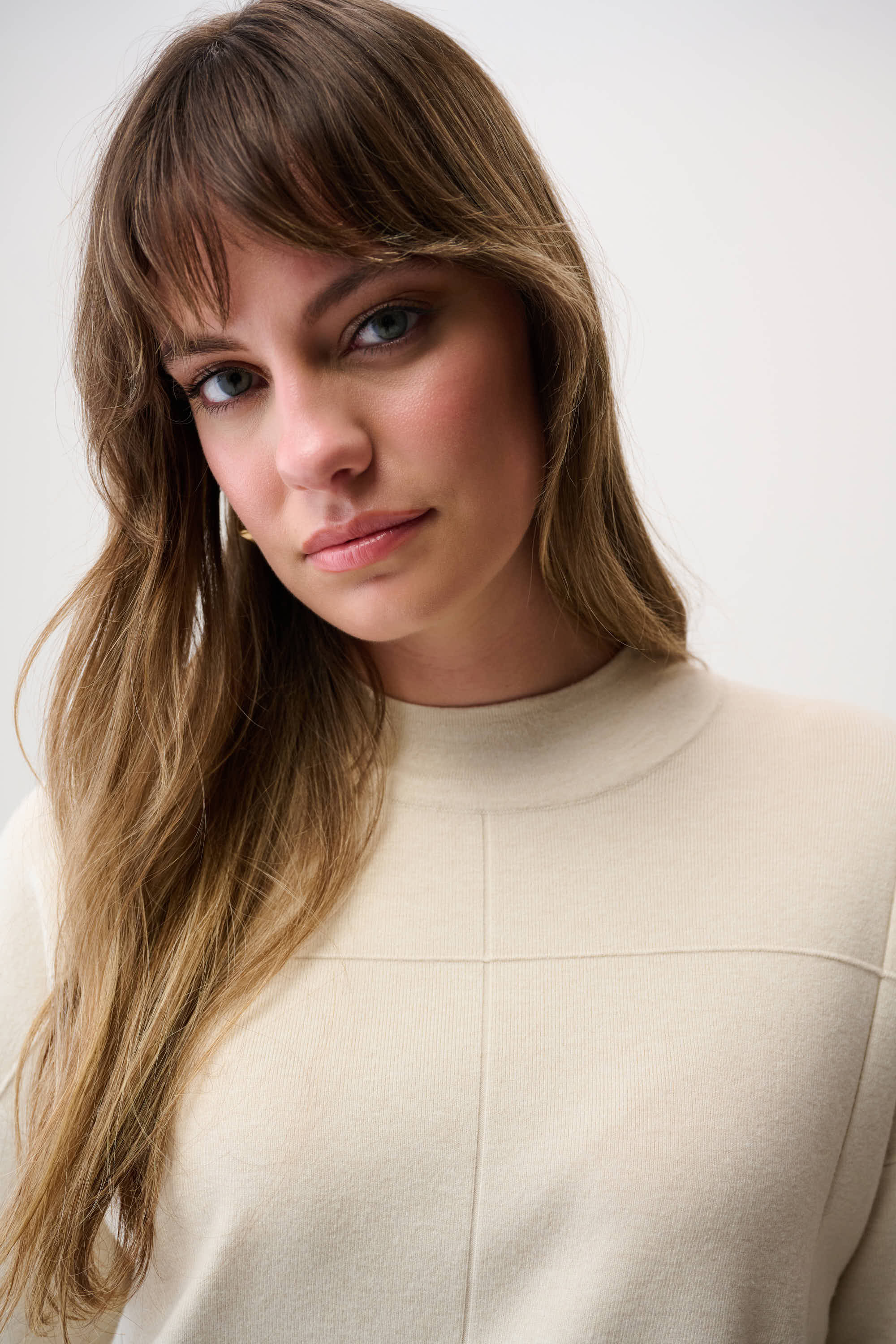 Brushed Viscose Straight Sweater with Mock Neck