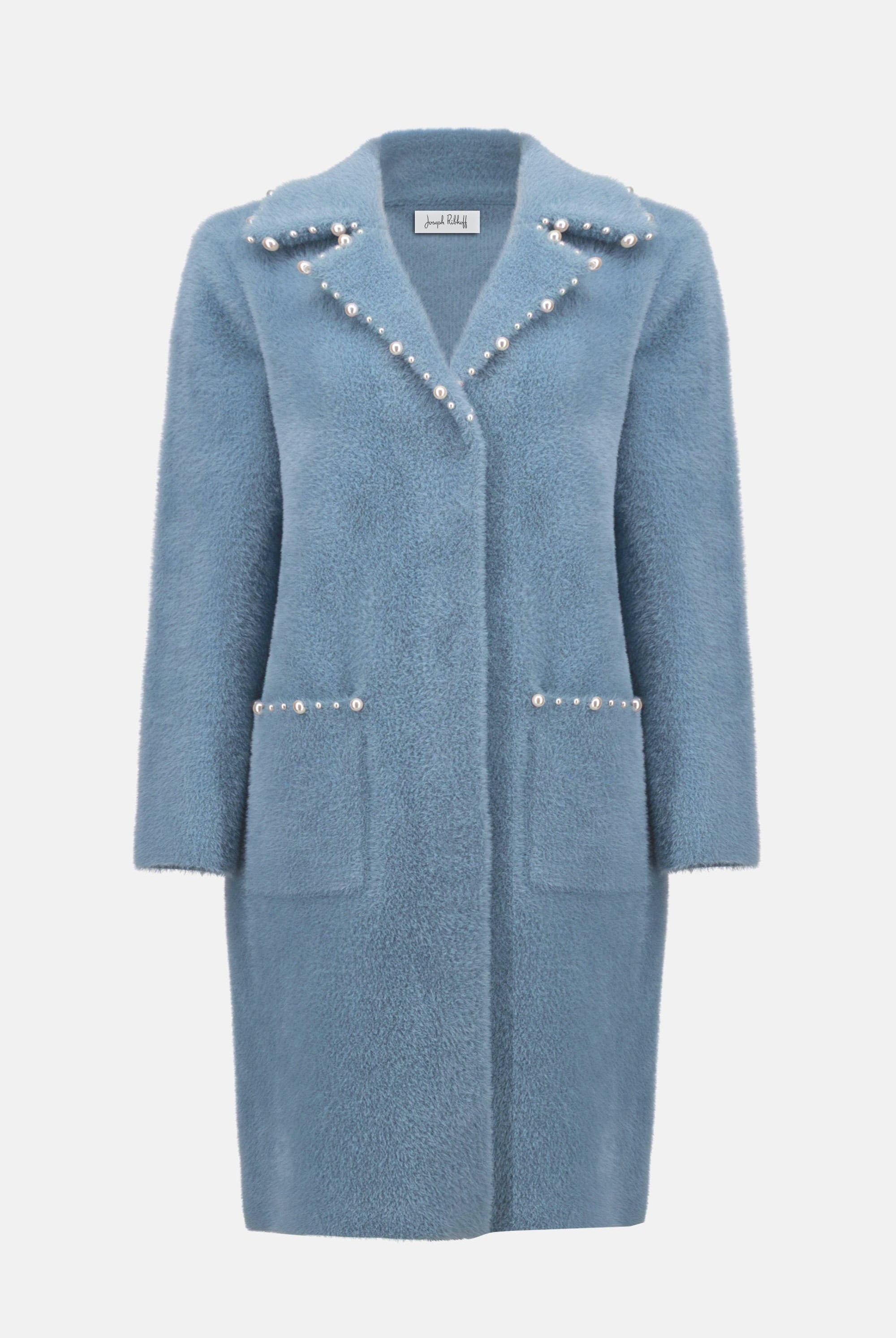 Feather Yarn Sweater Coat with Pearl Trim