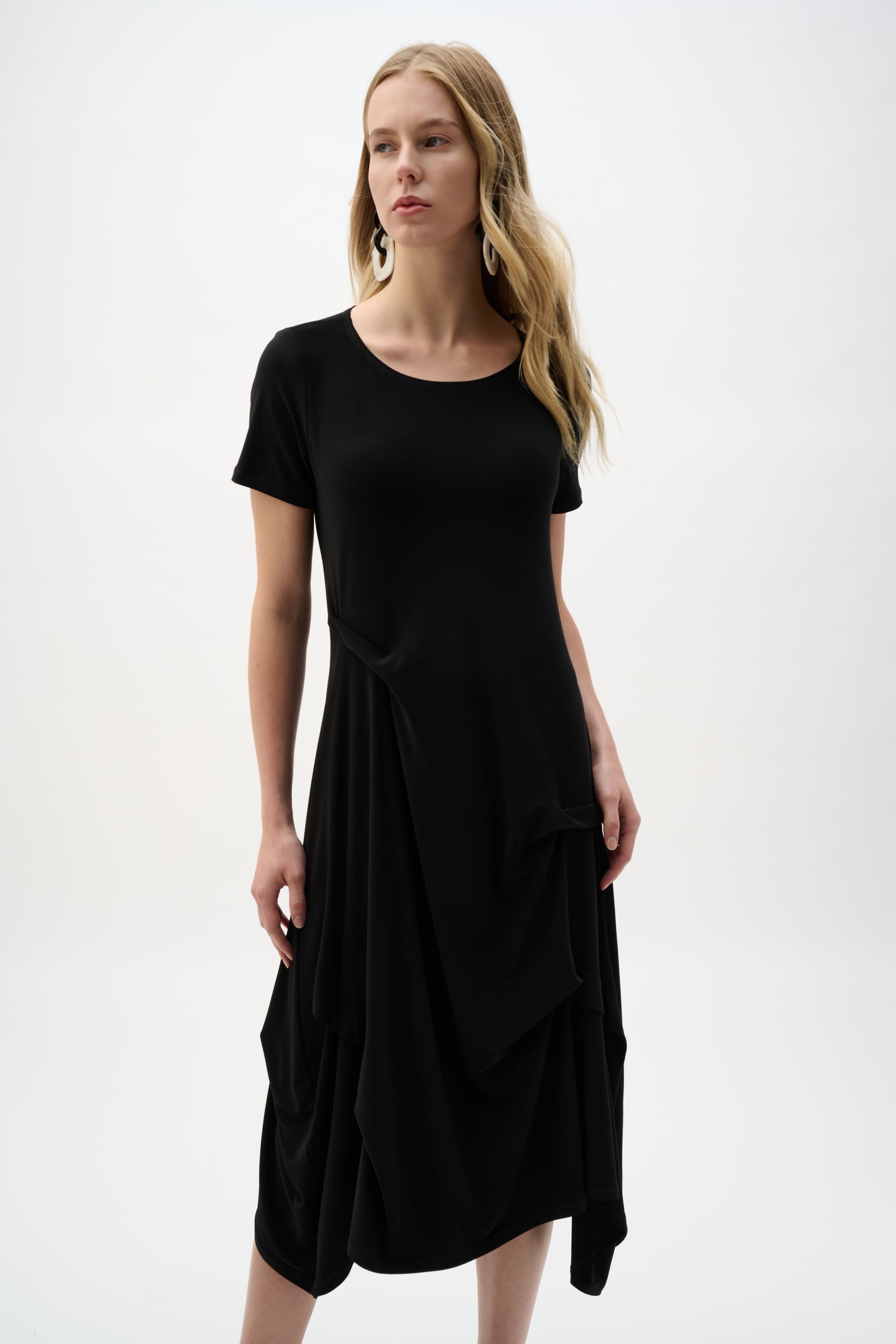 Silky Knit Trapeze Dress With Boat Neck