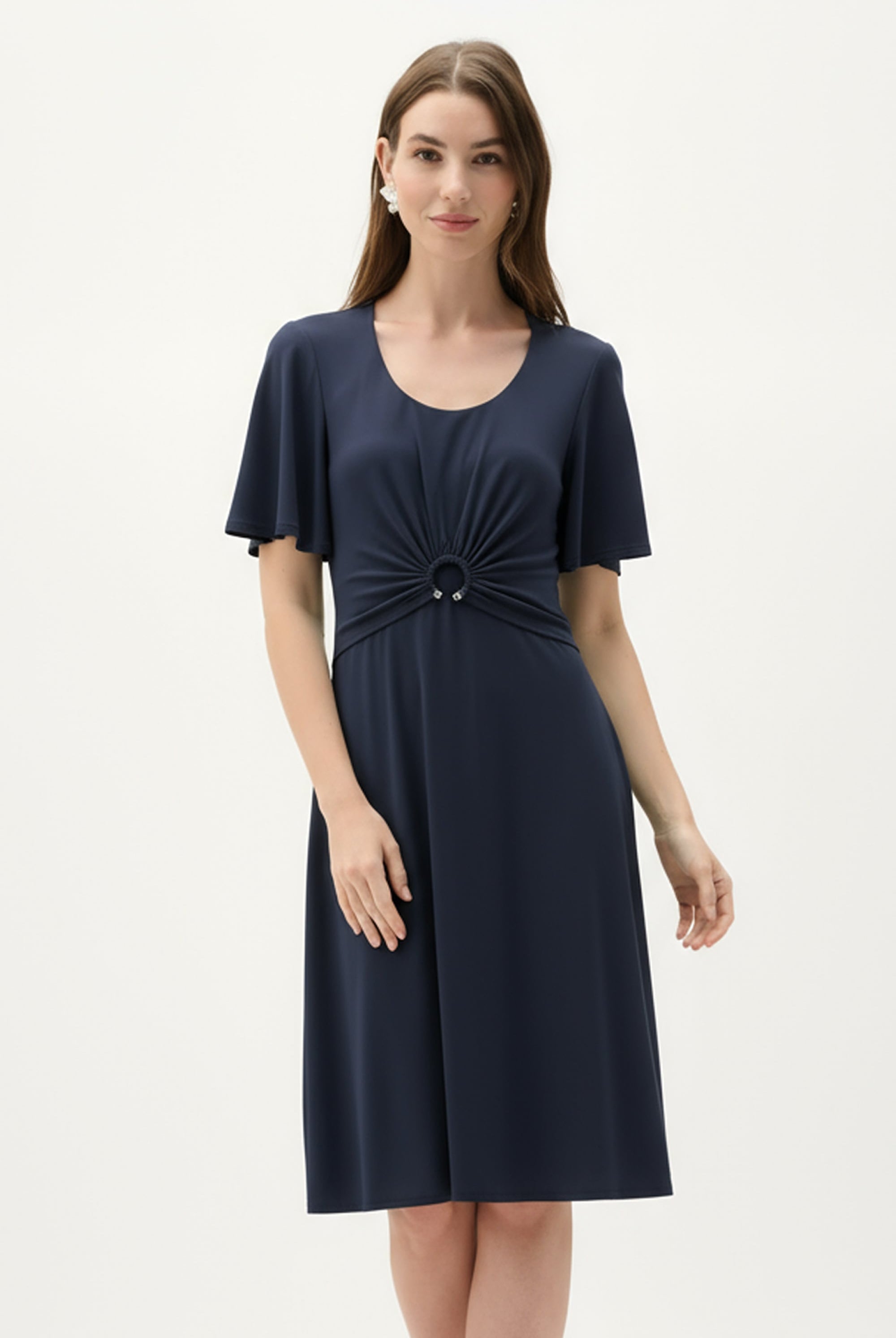 Silky Knit Fit And Flare Dress With Bell Sleeves