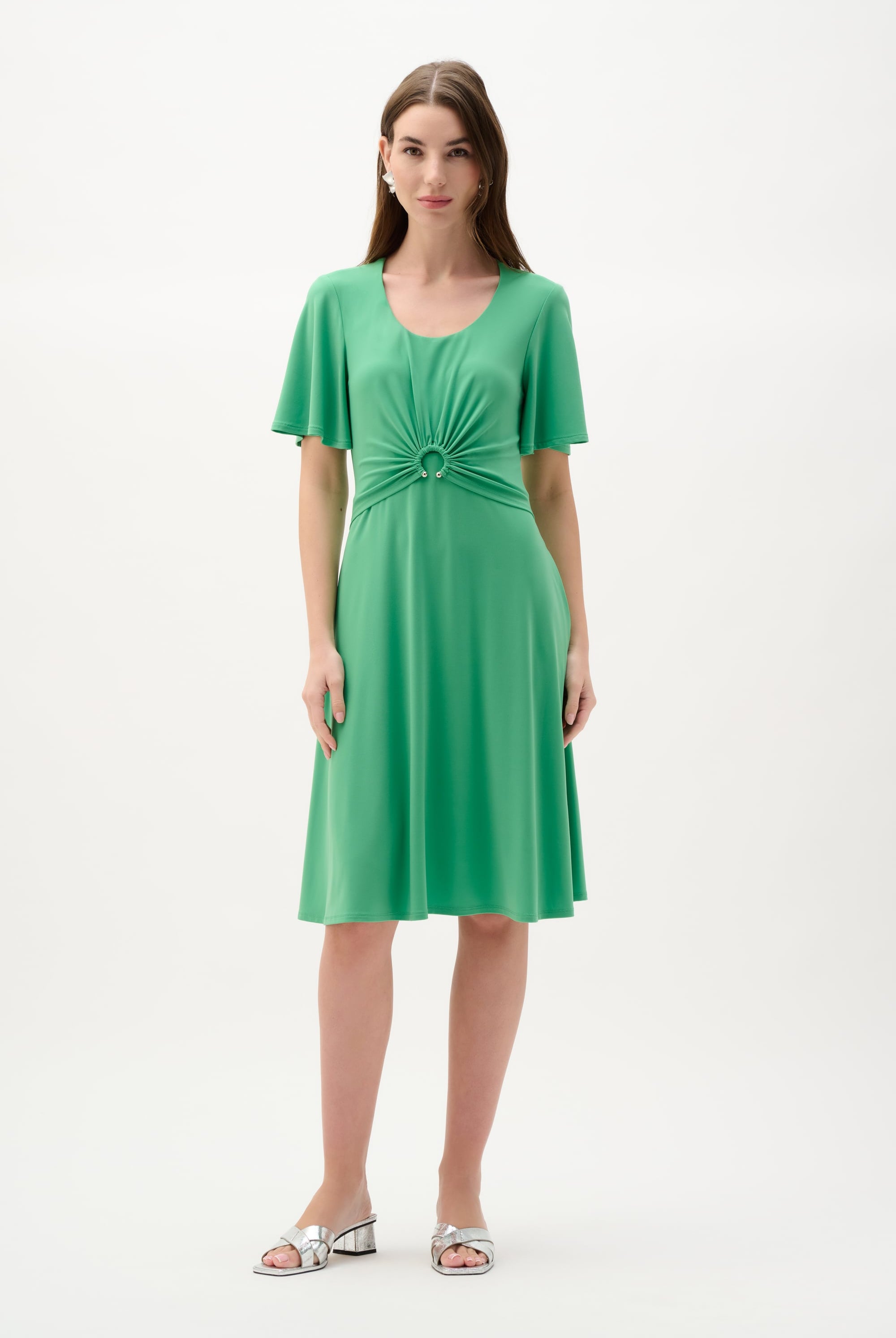 Silky Knit Fit And Flare Dress With Bell Sleeves