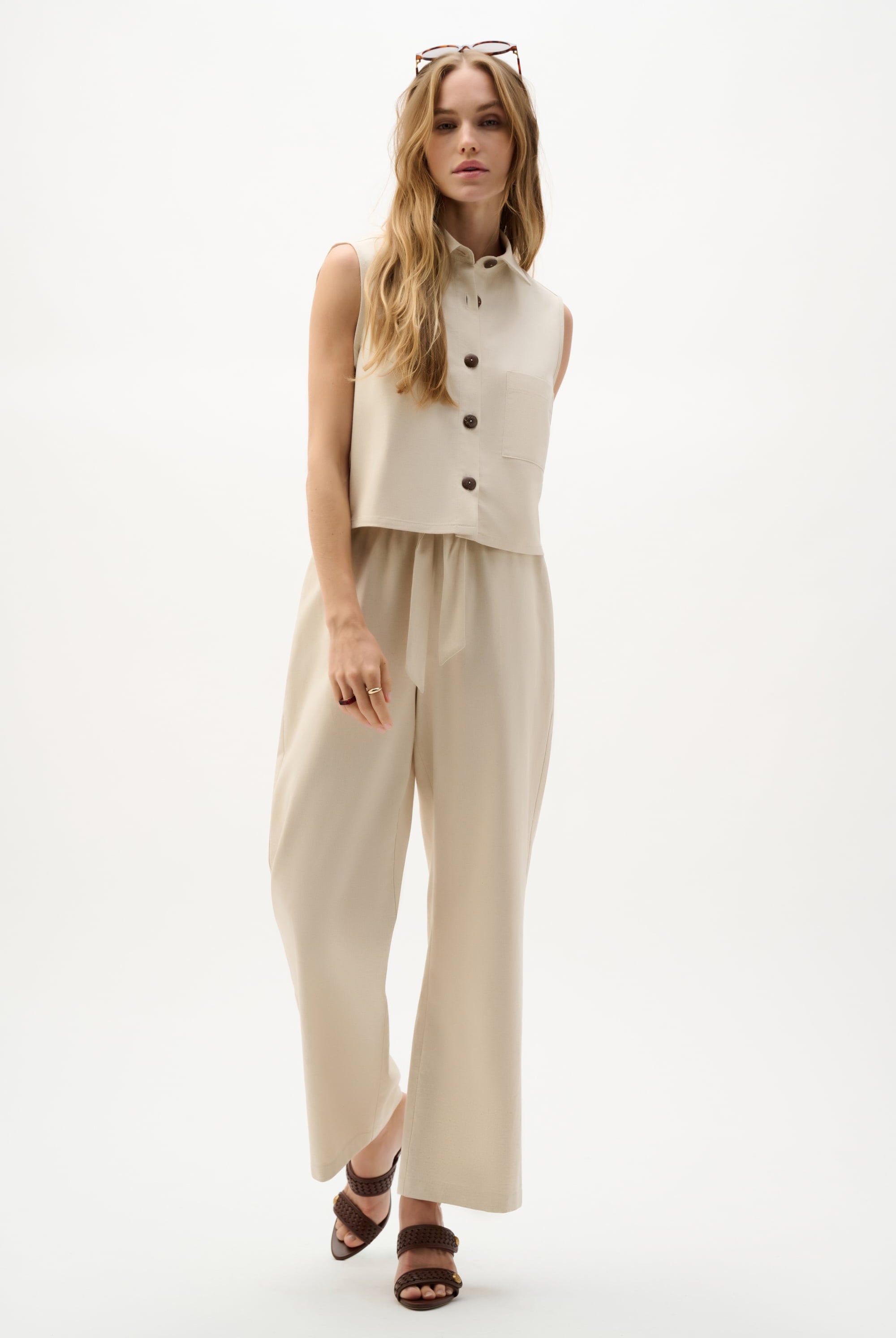 Linen Woven Pull-On Wide Leg Pants