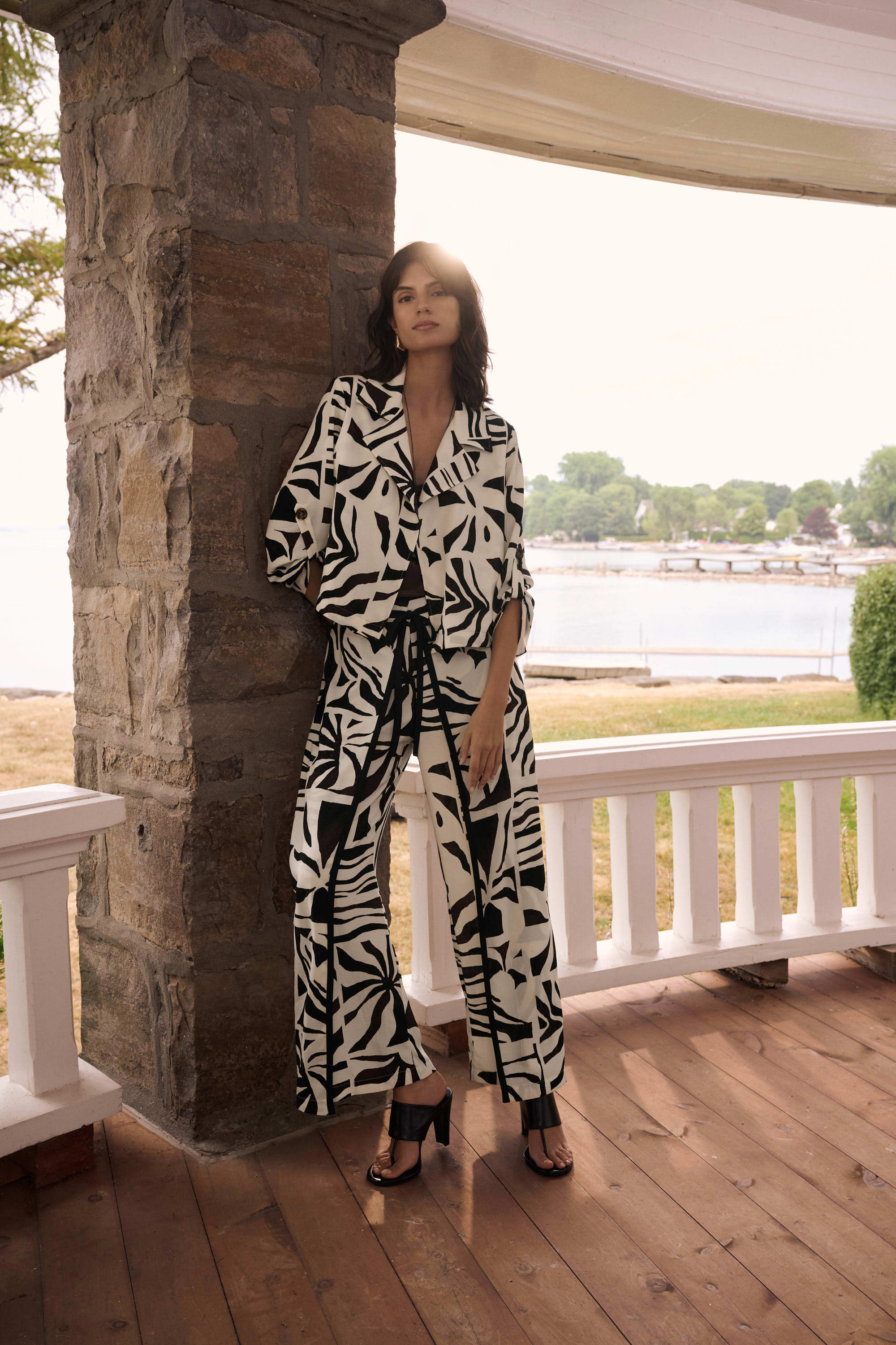 Joseph Ribkoff Woven Gauze Tropical Print Wide Leg Pants-262056