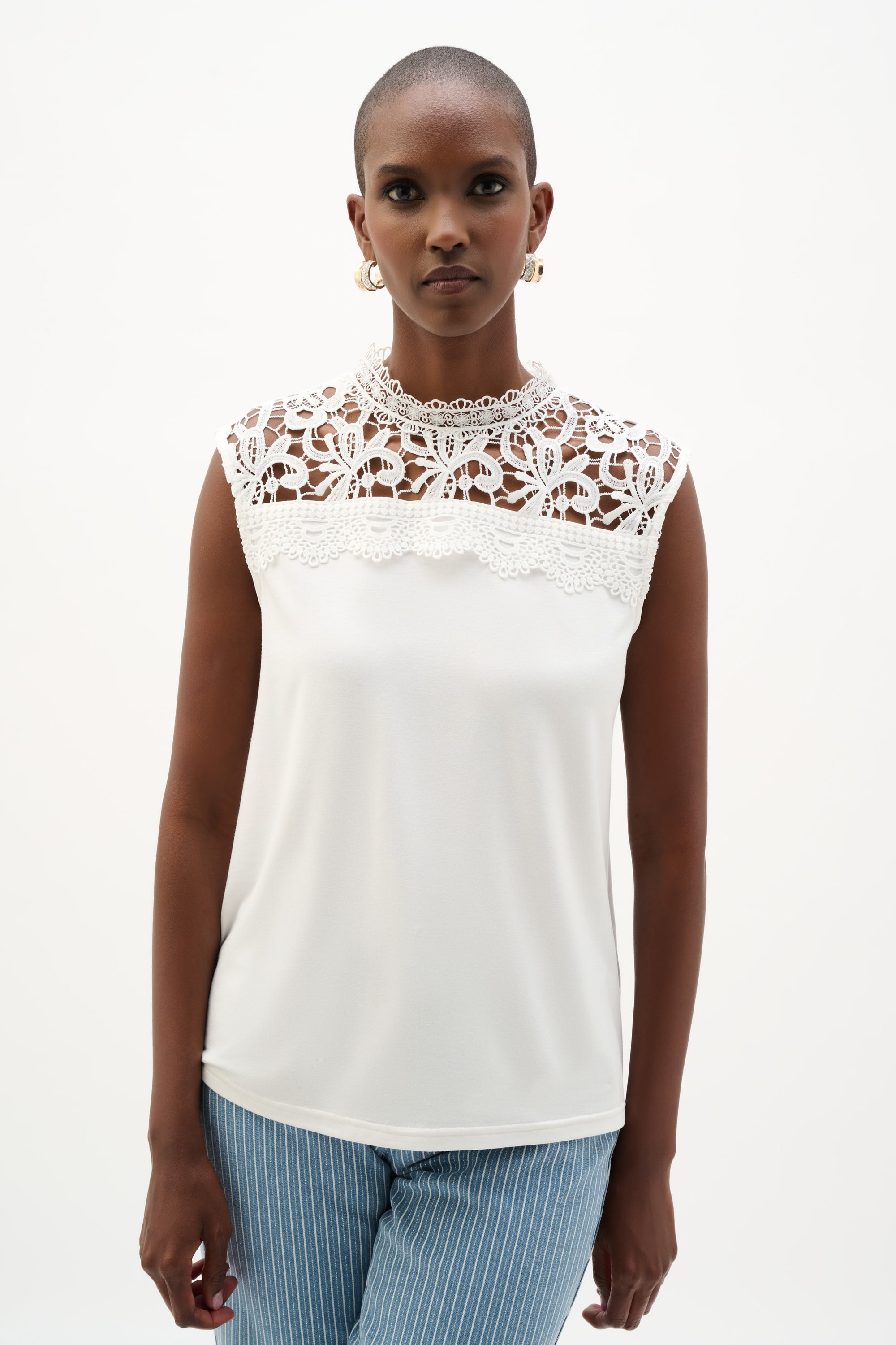 Jersey And Guipure Lace Fitted Top