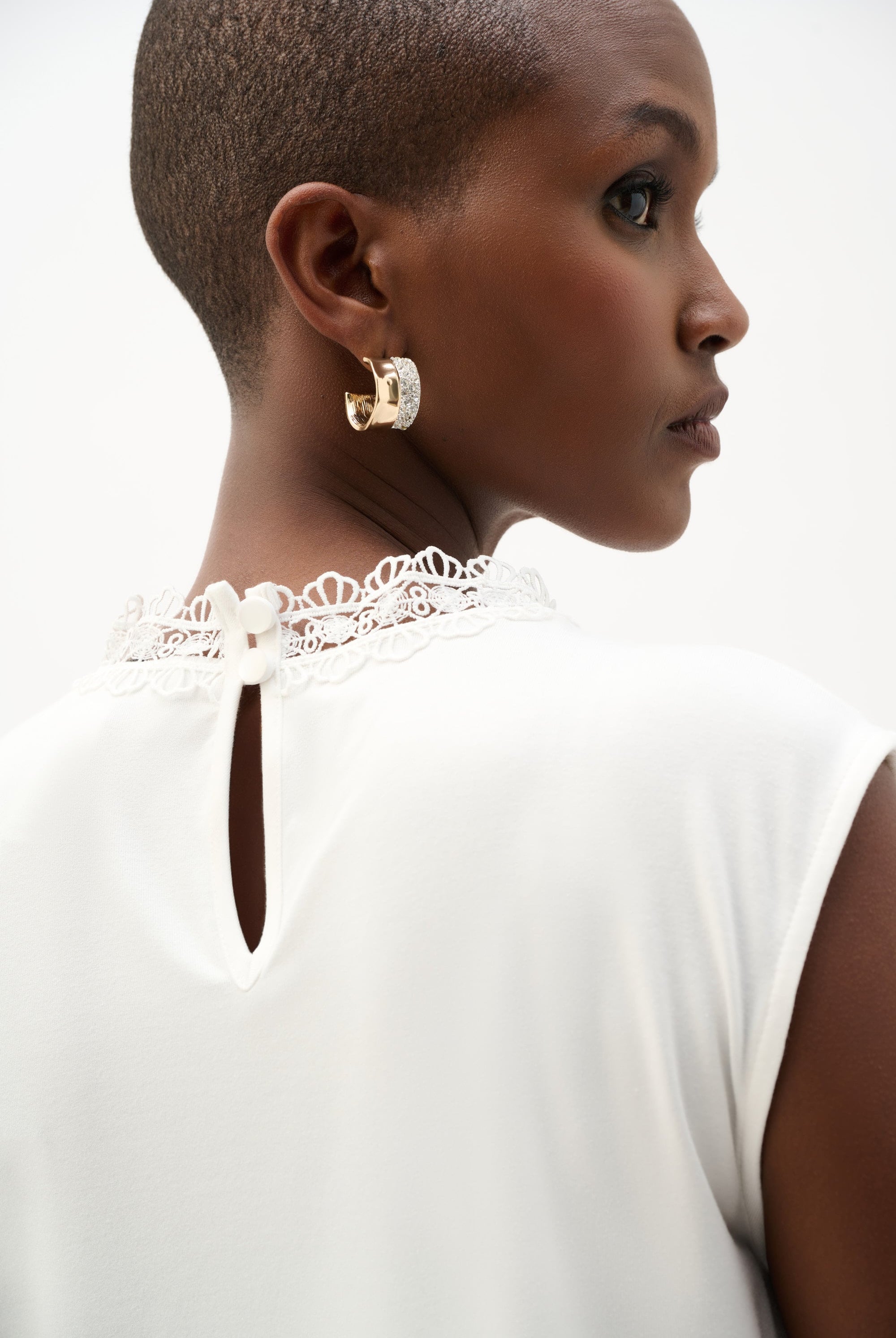 Jersey And Guipure Lace Fitted Top