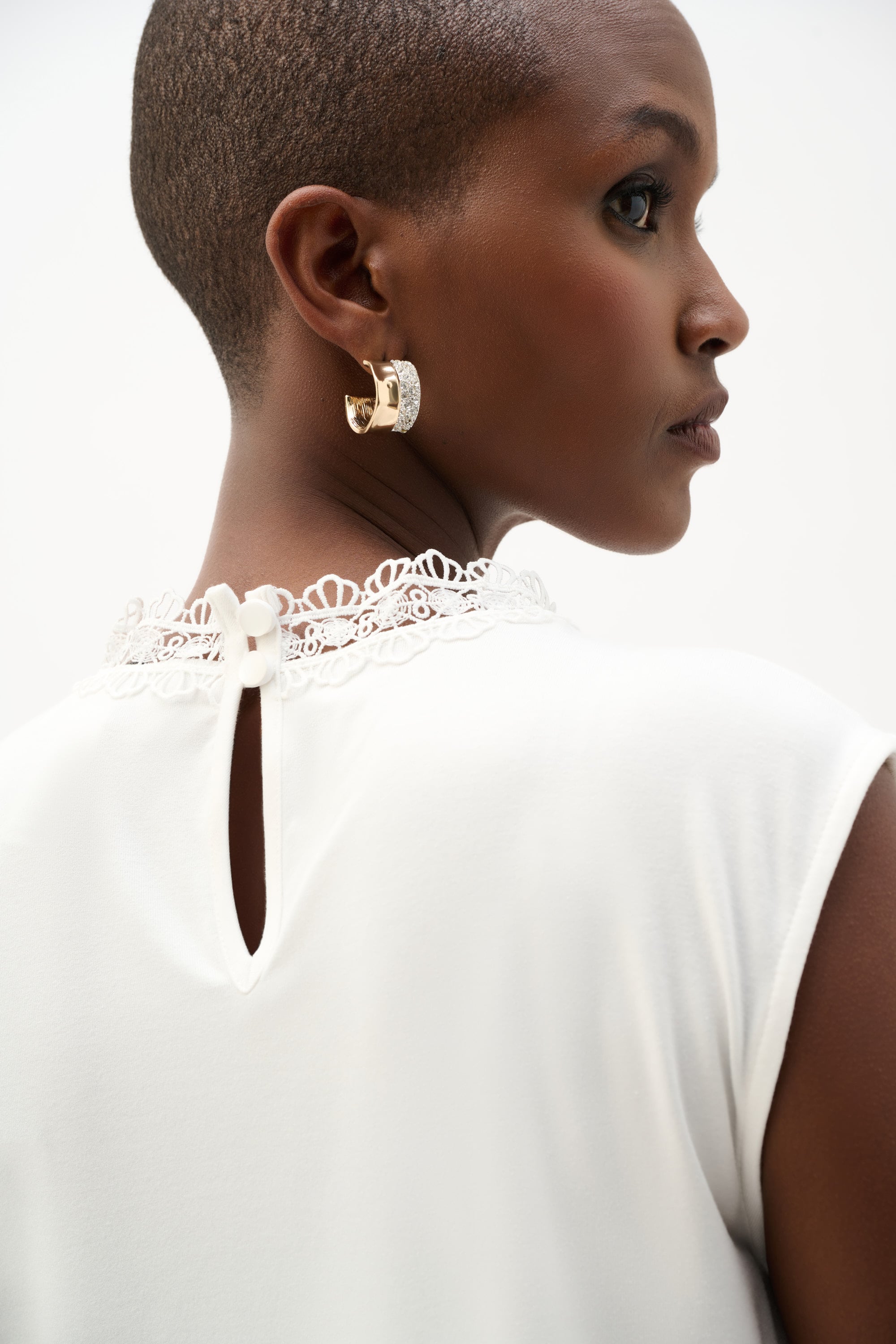 Jersey And Guipure Lace Fitted Top