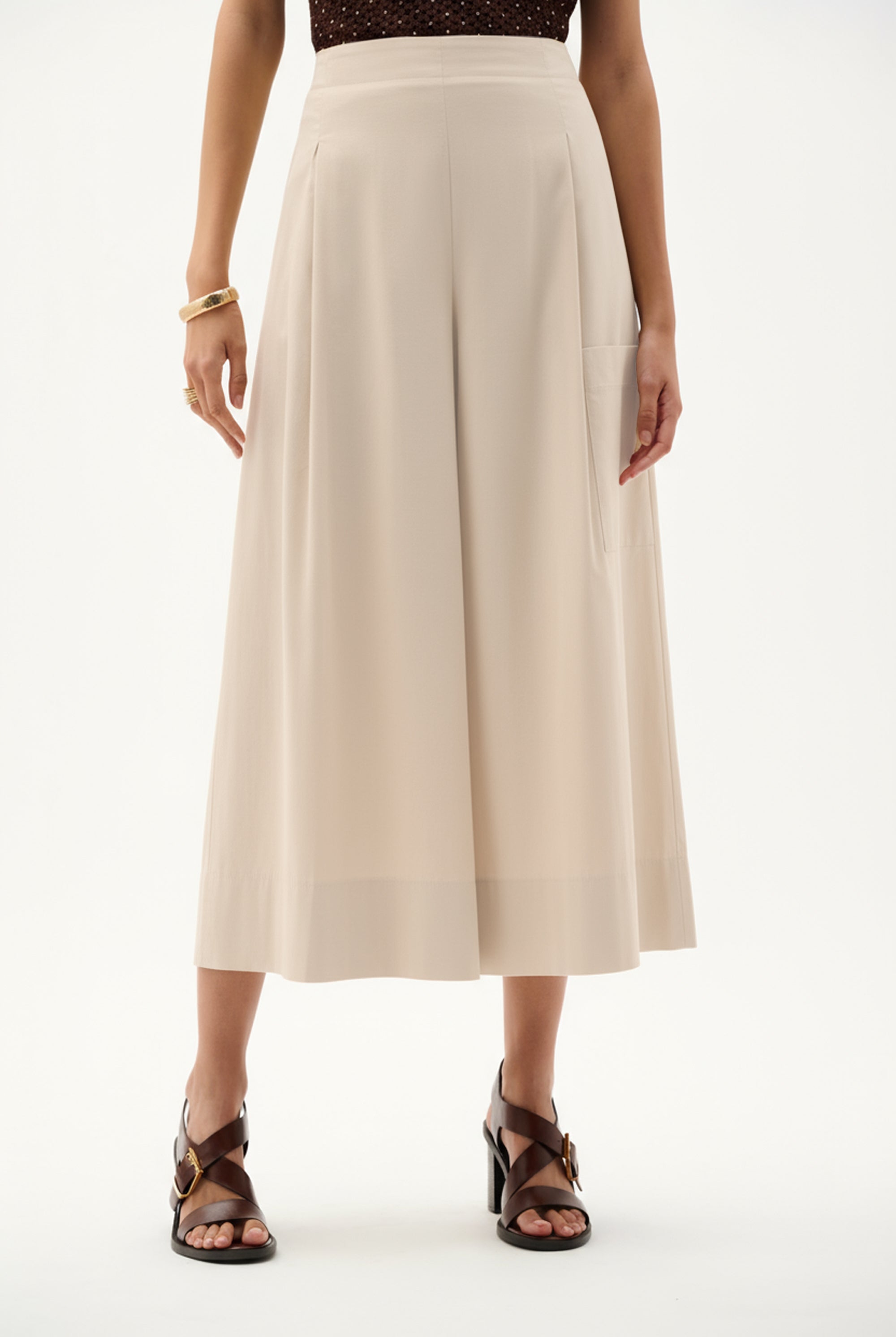 Stretch Poplin Pull-On Culotte Pants