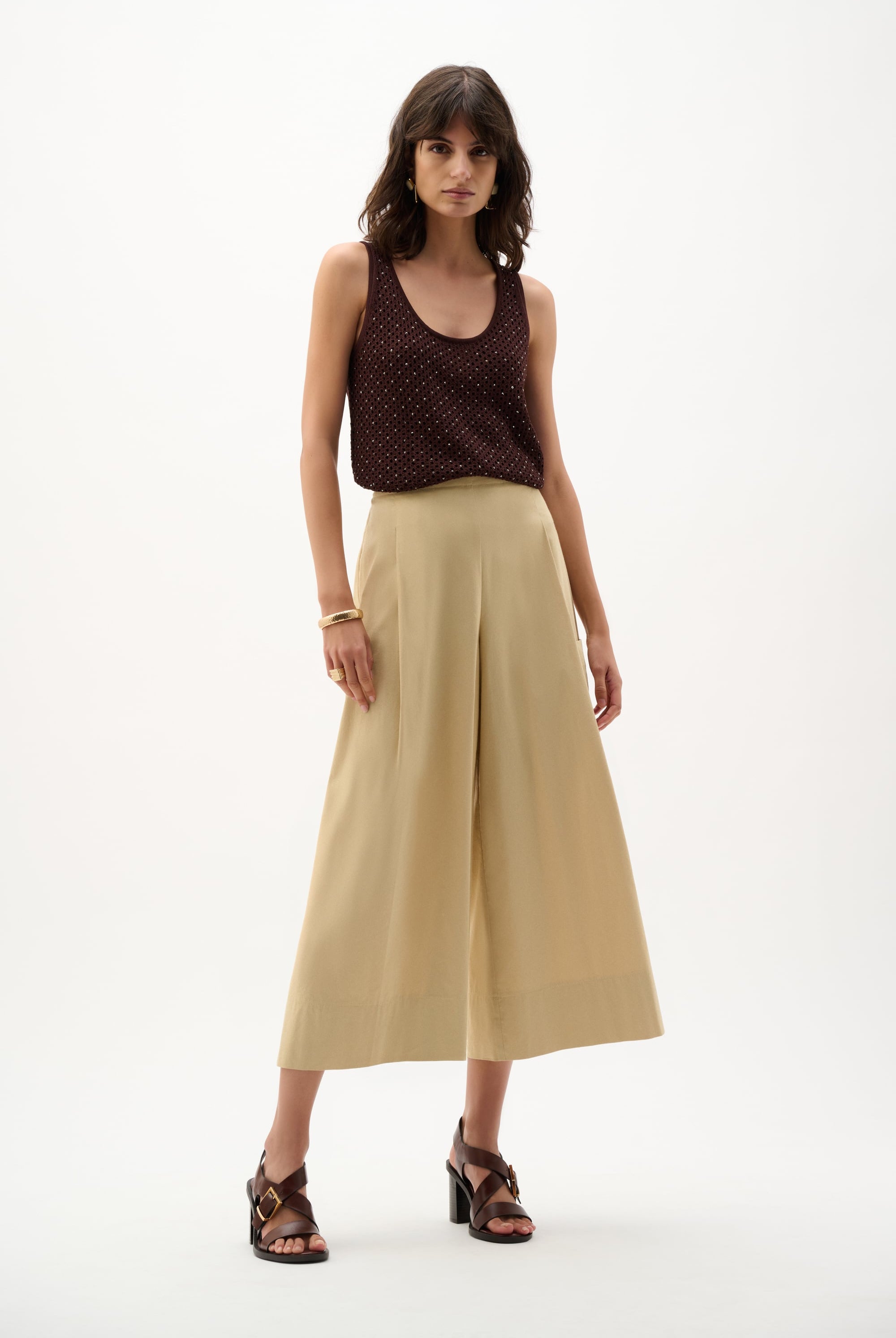 Stretch Poplin Pull-On Culotte Pants