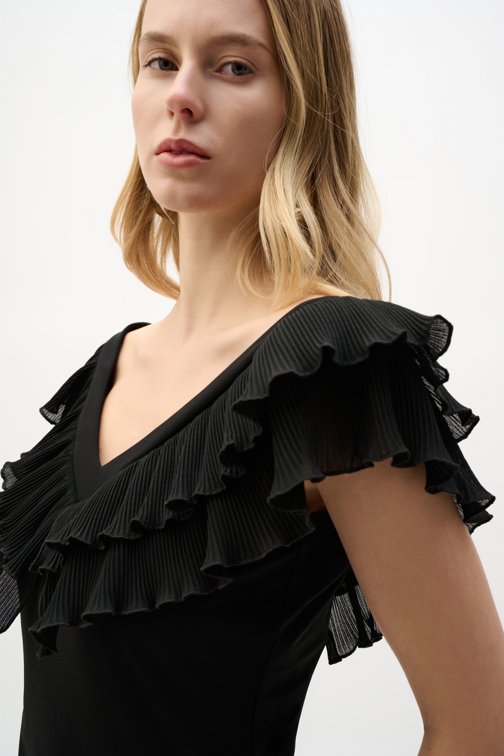 Silky Knit And Georgette Fitted Top With Pleats