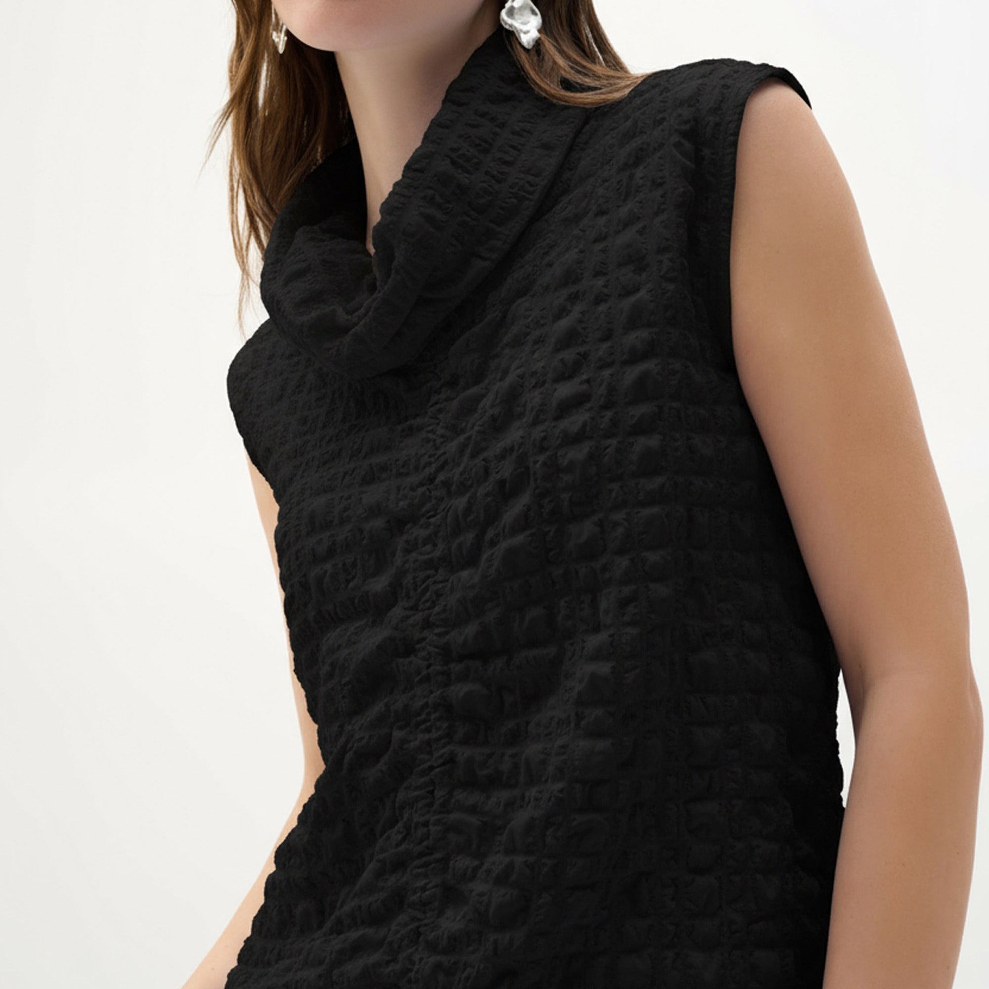 Joseph Ribkoff Bubble Jacquard Straight Top With Cowl Collar-262091