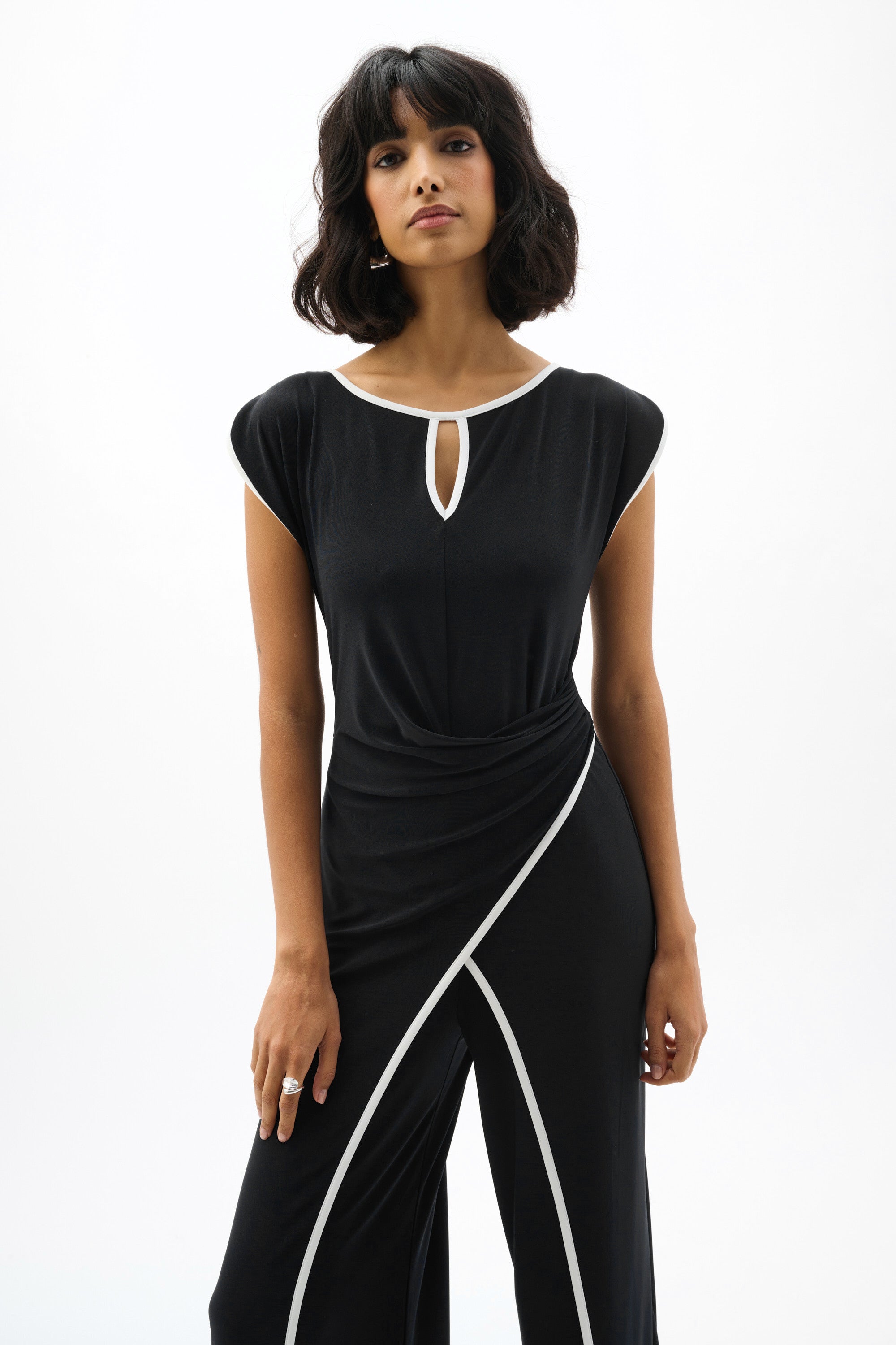Silky Knit Culotte Jumpsuit With Draped Bodice