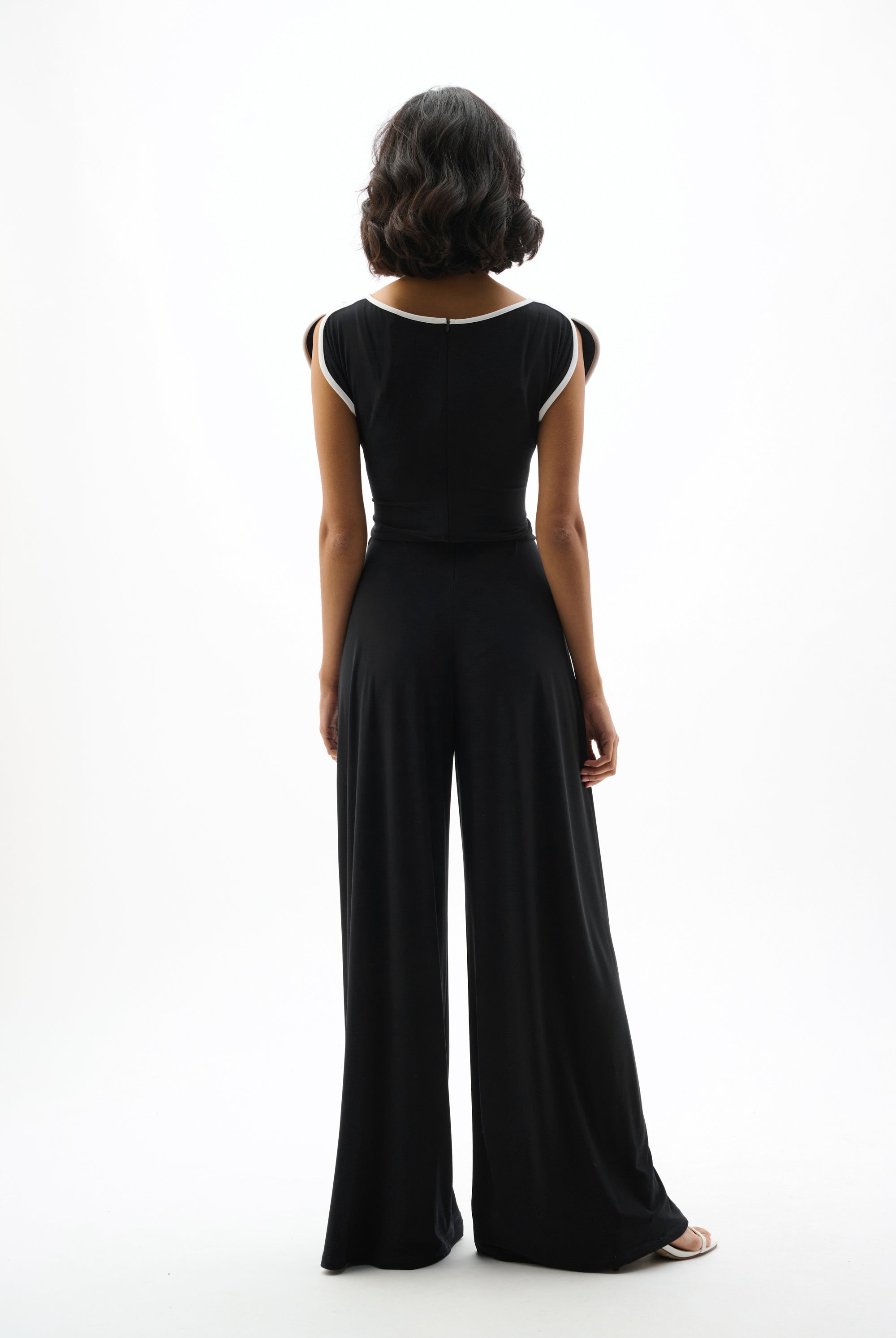 Silky Knit Culotte Jumpsuit With Draped Bodice