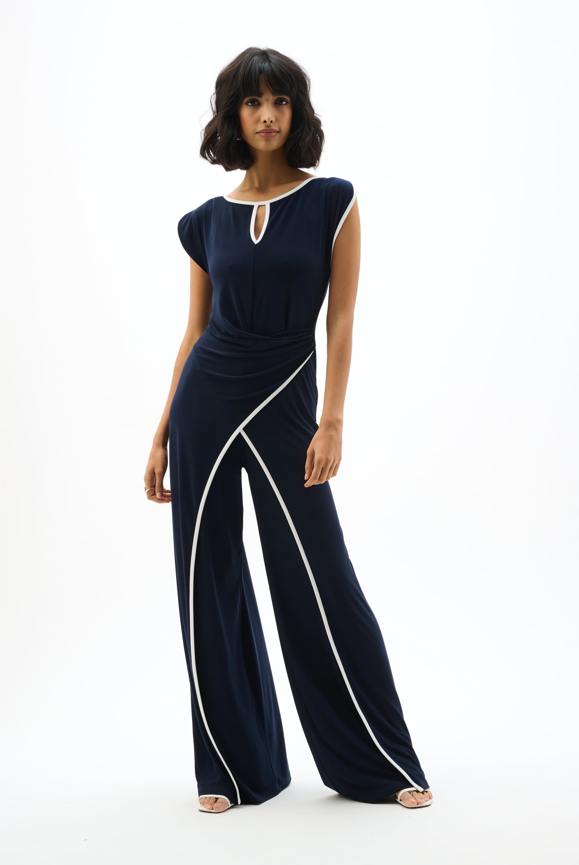 Silky Knit Culotte Jumpsuit With Draped Bodice