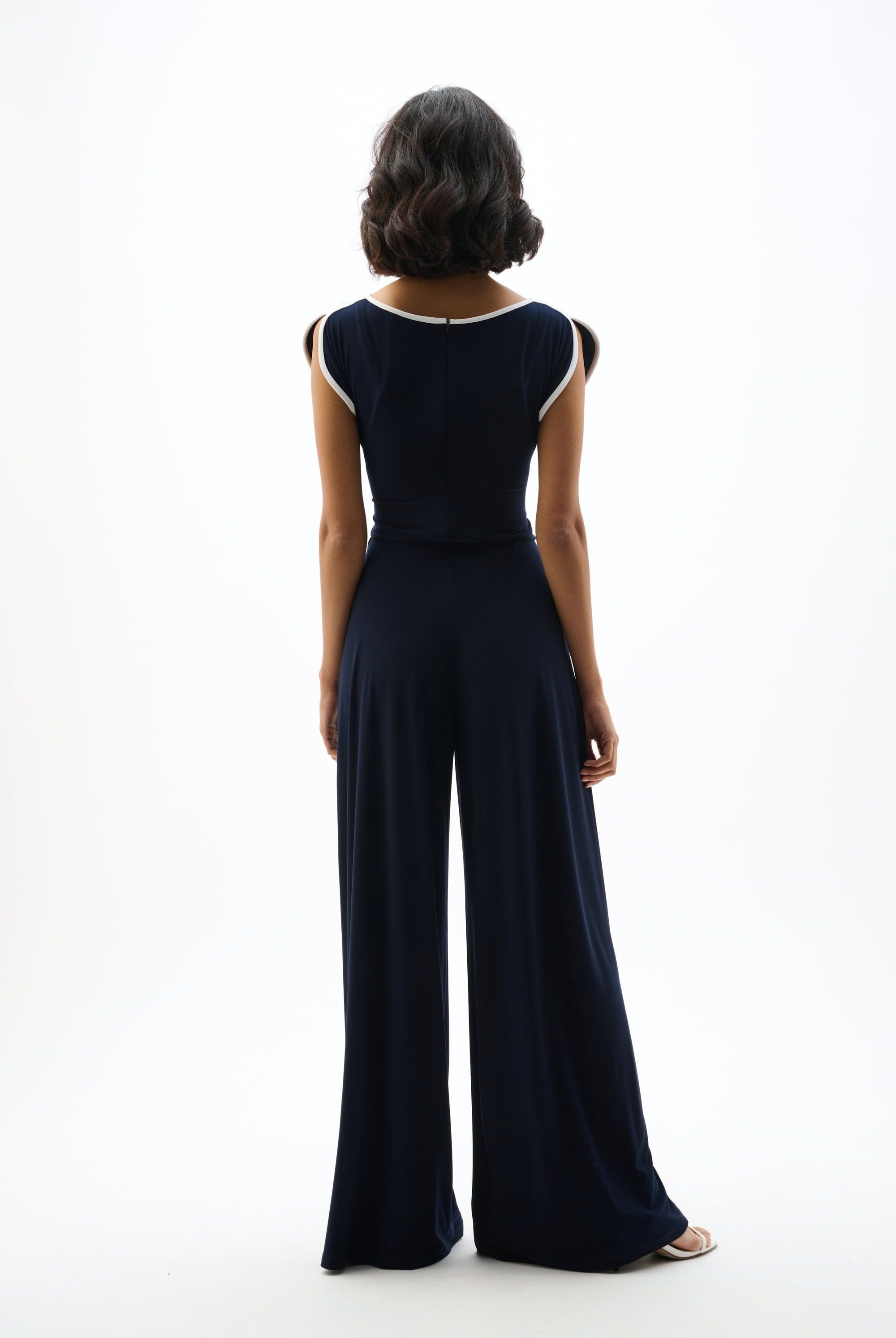 Silky Knit Culotte Jumpsuit With Draped Bodice