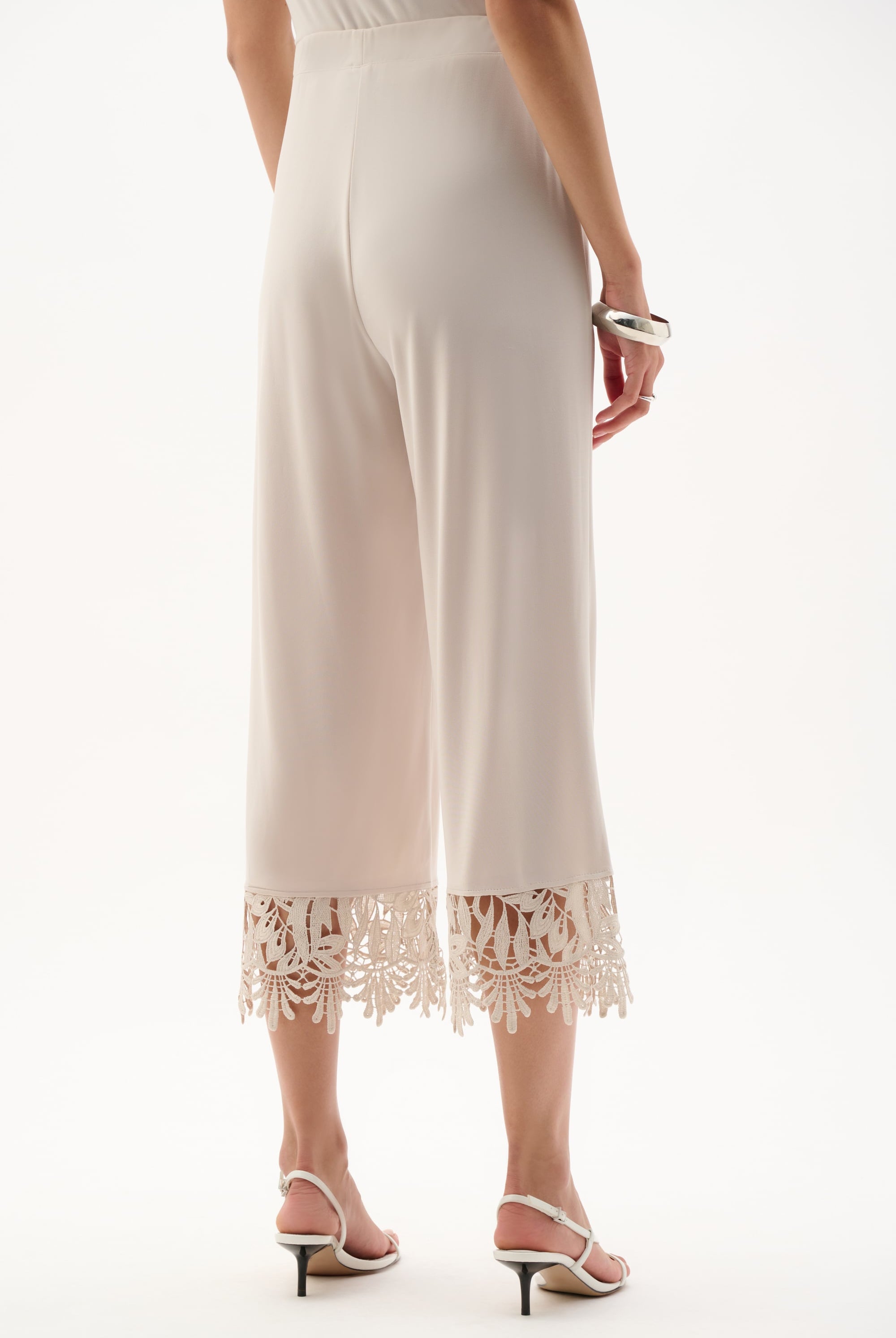 Silky Knit Culotte Pants With Guipure Lace Hem