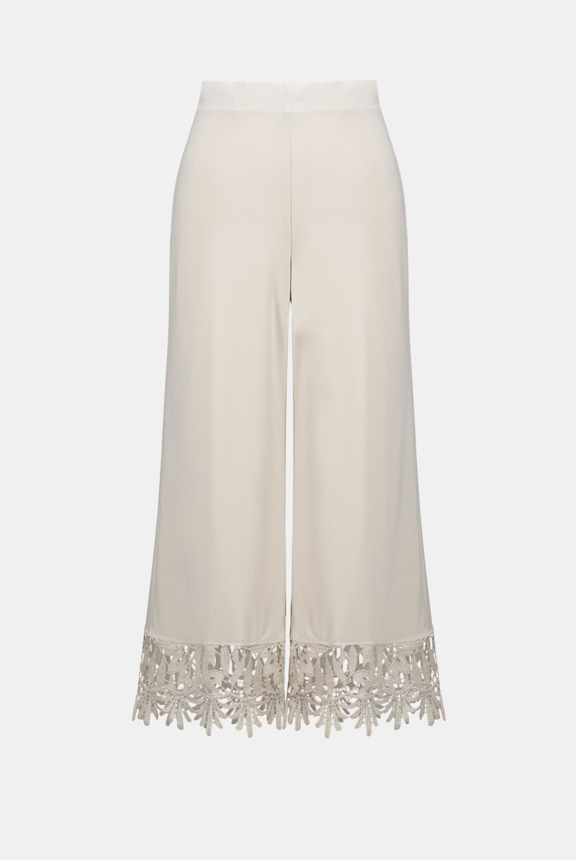 Silky Knit Culotte Pants With Guipure Lace Hem