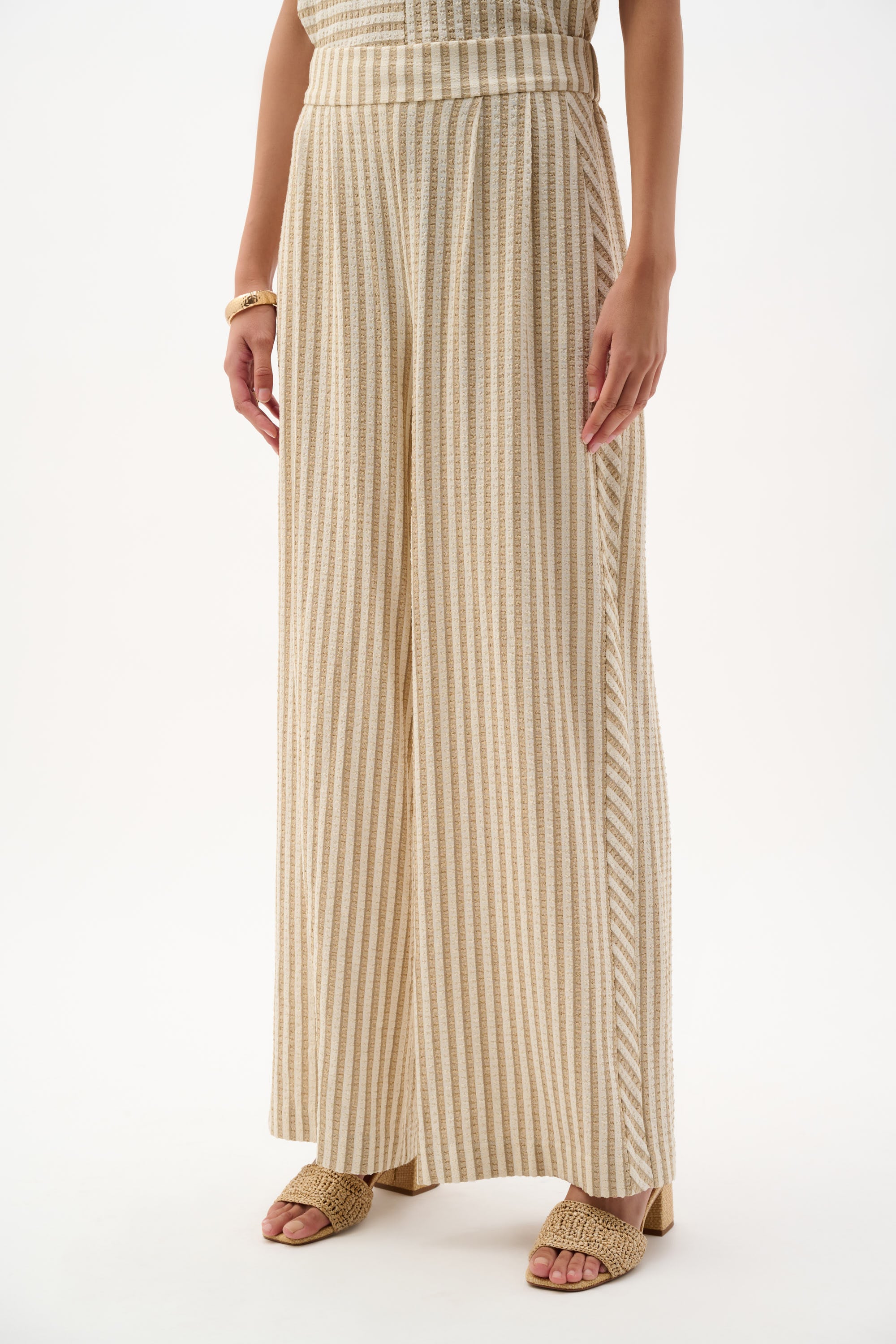 Woven Stripe Wide Leg Pull-On Pants