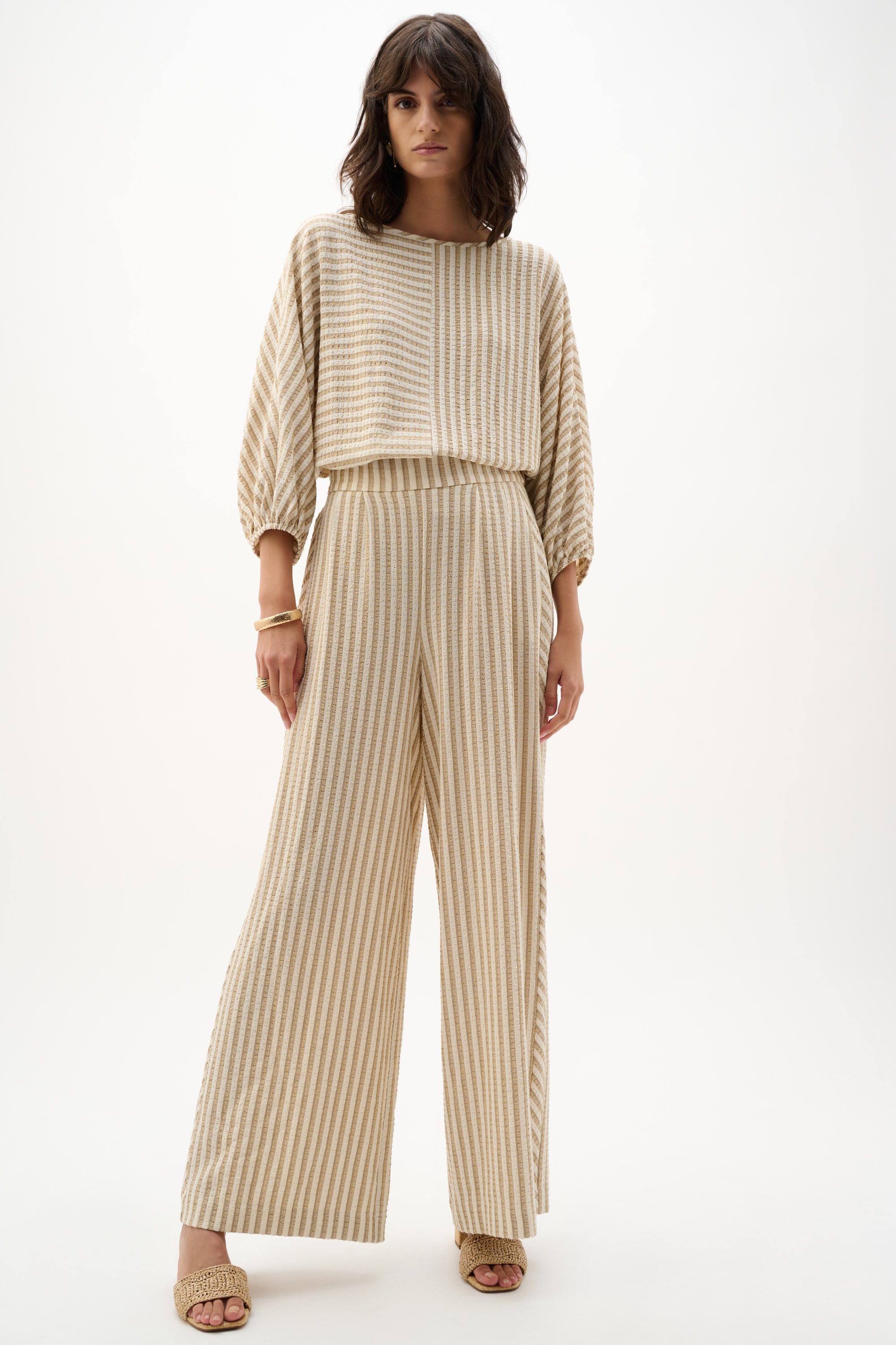 Woven Stripe Wide Leg Pull-On Pants