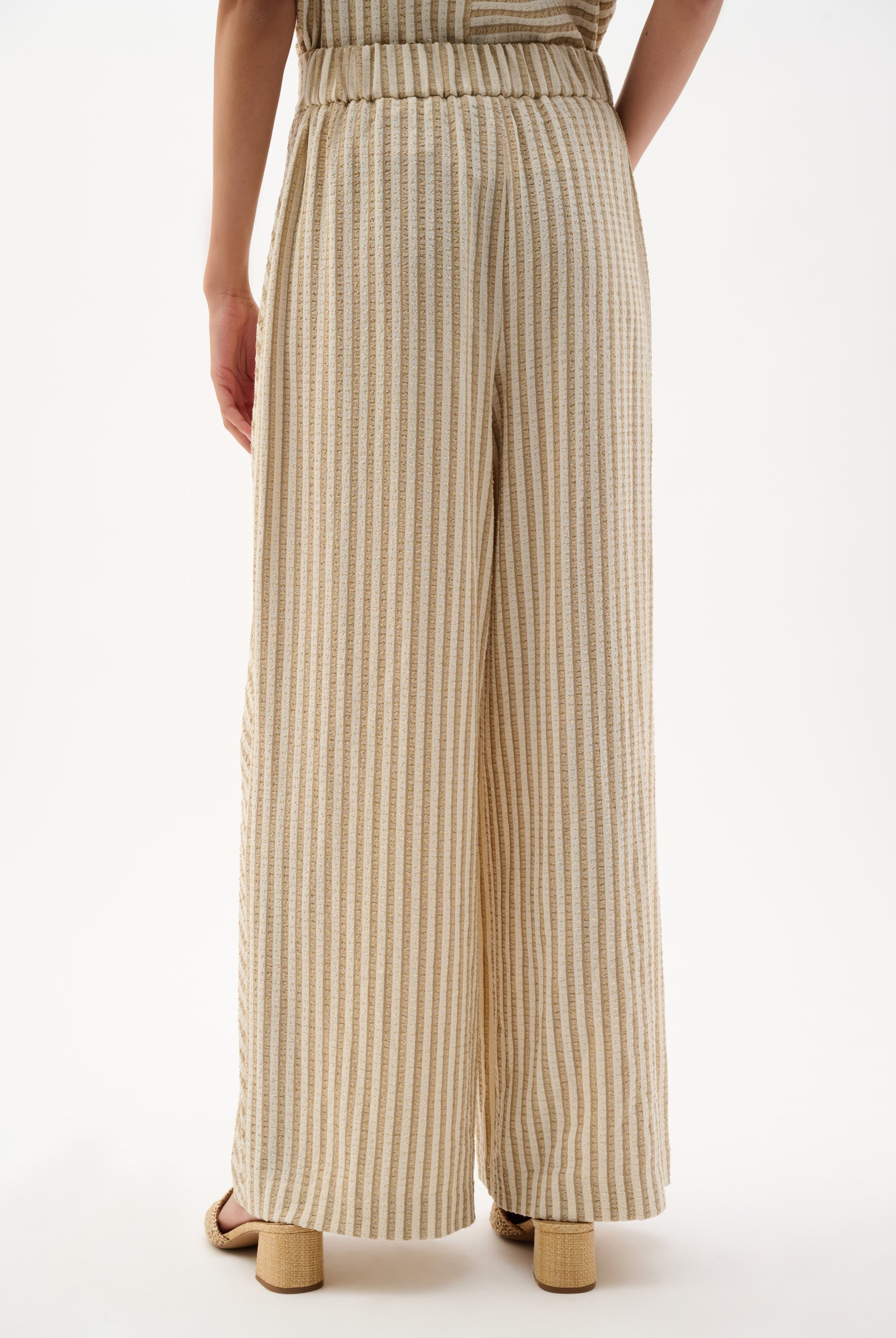 Woven Stripe Wide Leg Pull-On Pants