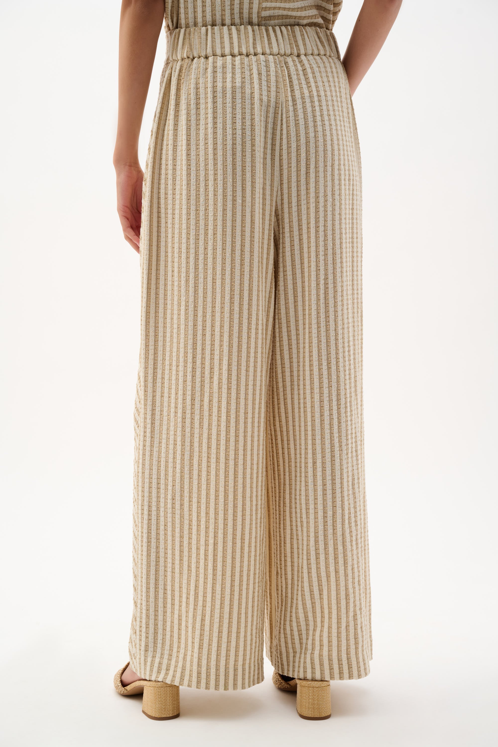 Woven Stripe Wide Leg Pull-On Pants