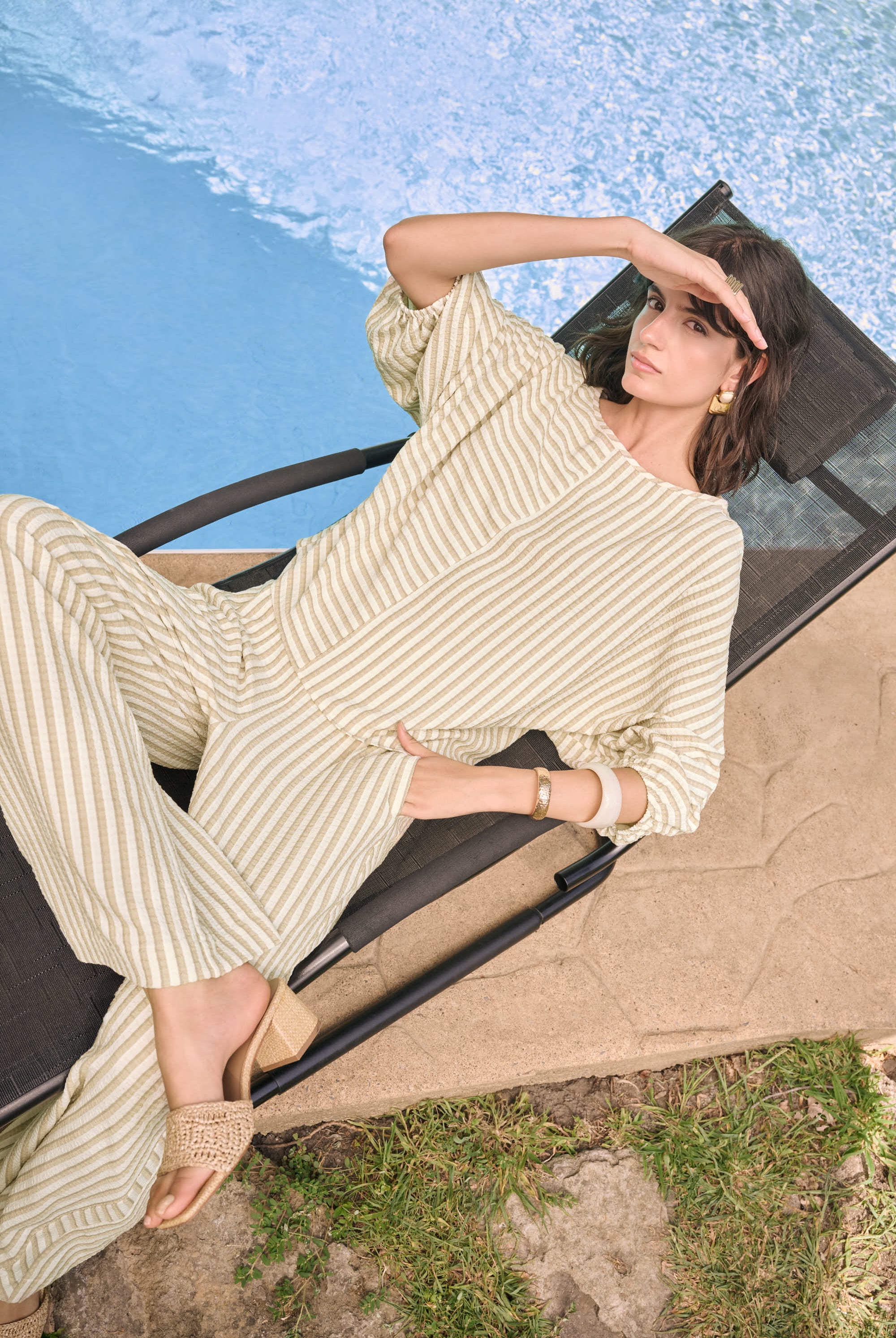 Woven Stripe Wide Leg Pull-On Pants
