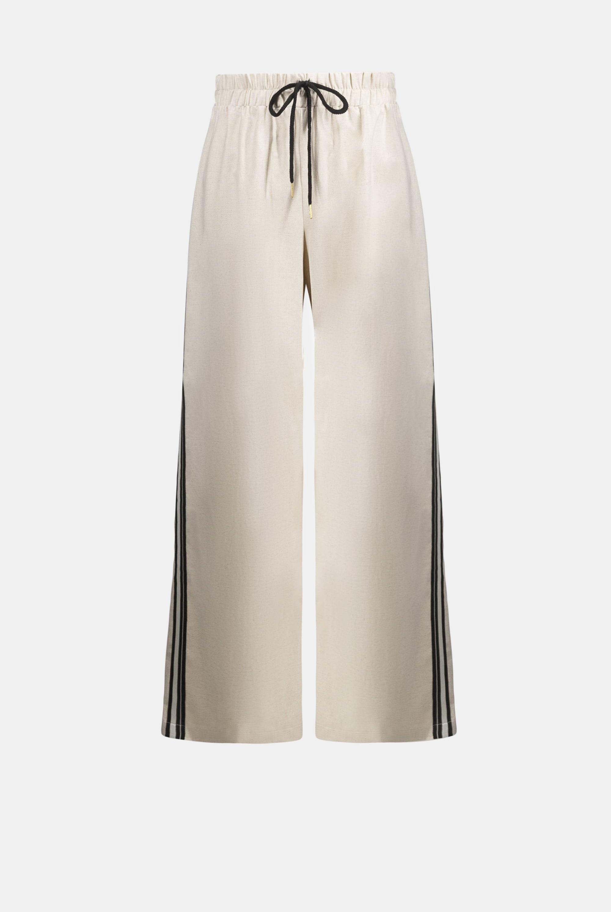 Woven Linen Wide Leg Pull-On Pants With Side Stripe