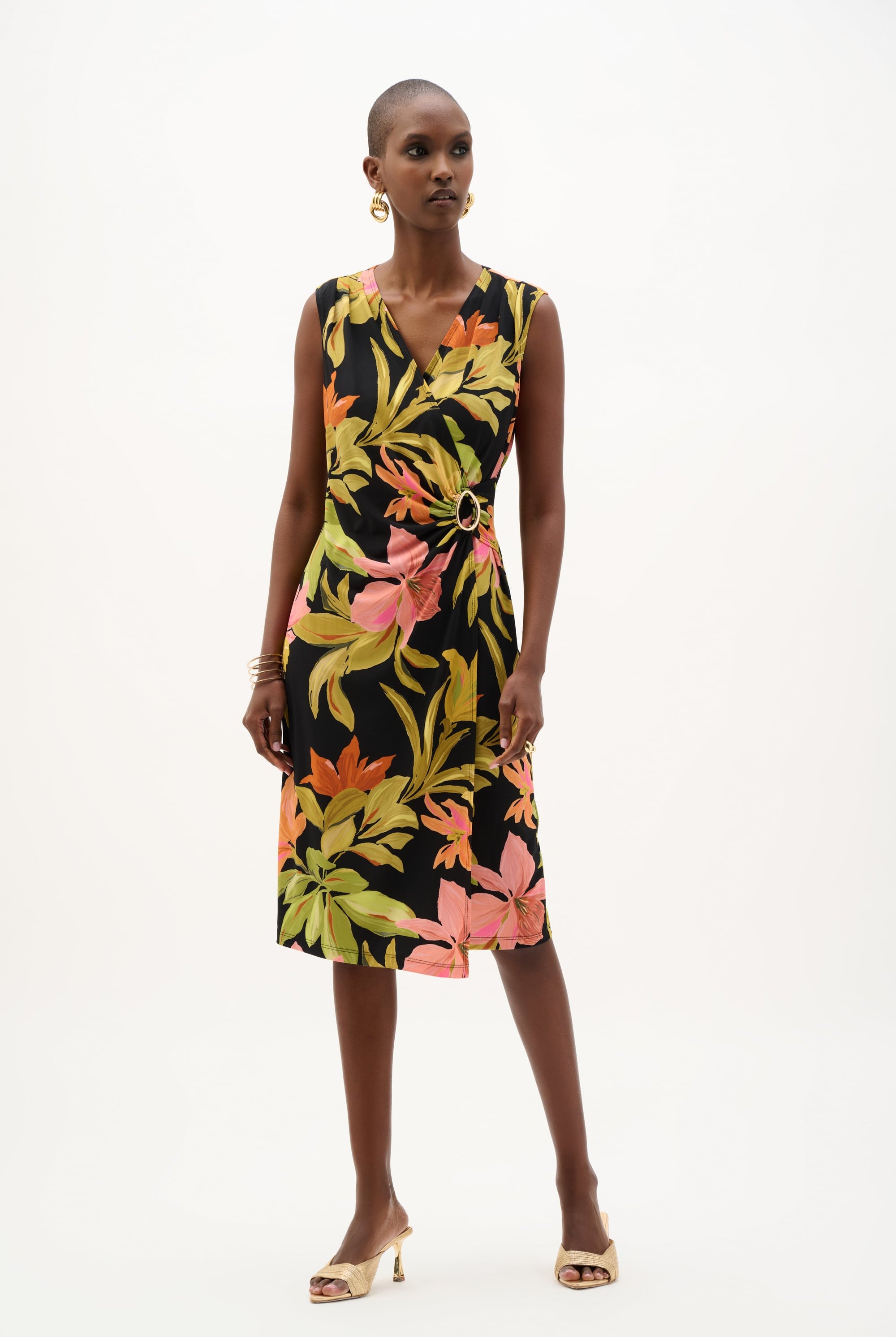 Silky Knit Tropical Print Wrap Dress