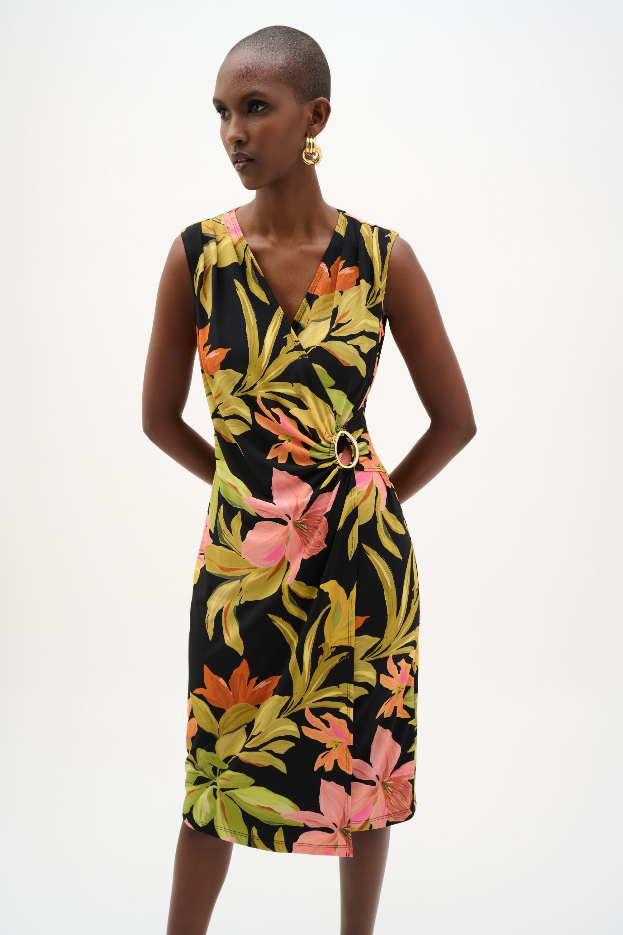 Silky Knit Tropical Print Wrap Dress