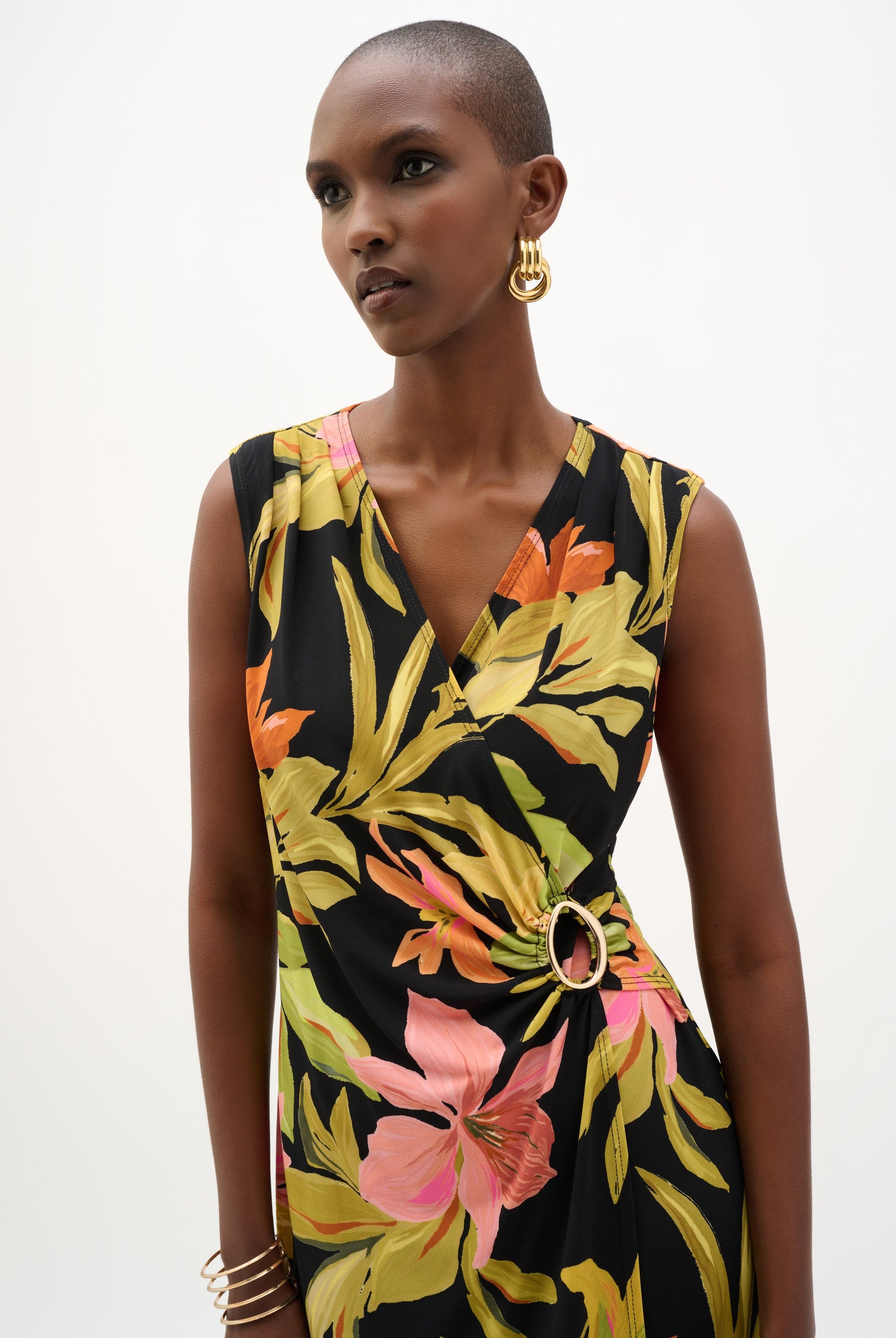 Silky Knit Tropical Print Wrap Dress
