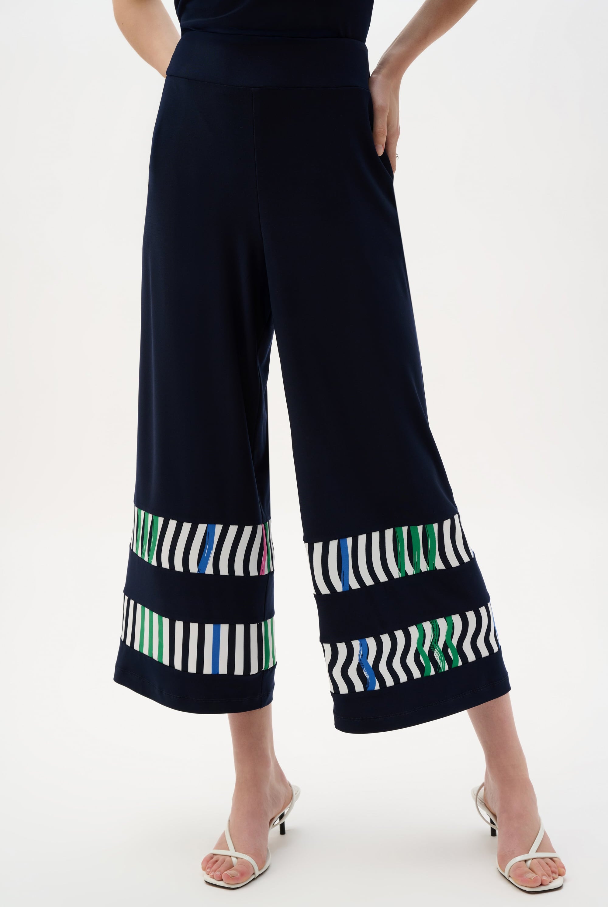Silky Knit And Woven Stripe Print Culotte Pants