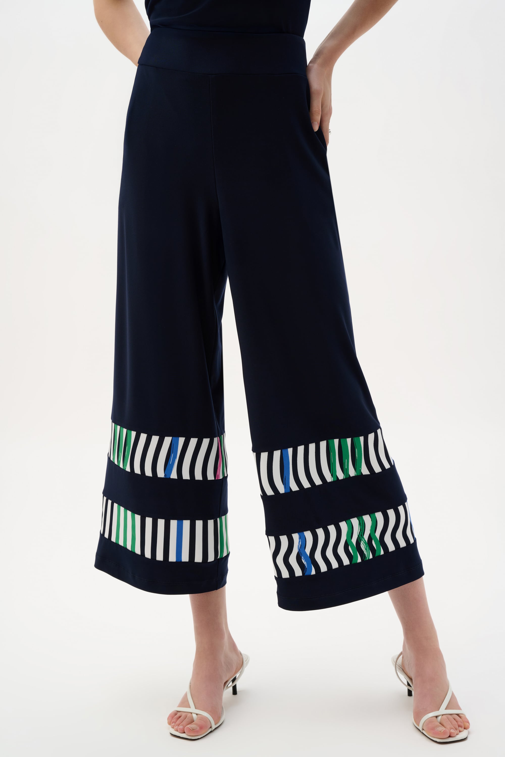 Silky Knit And Woven Stripe Print Culotte Pants