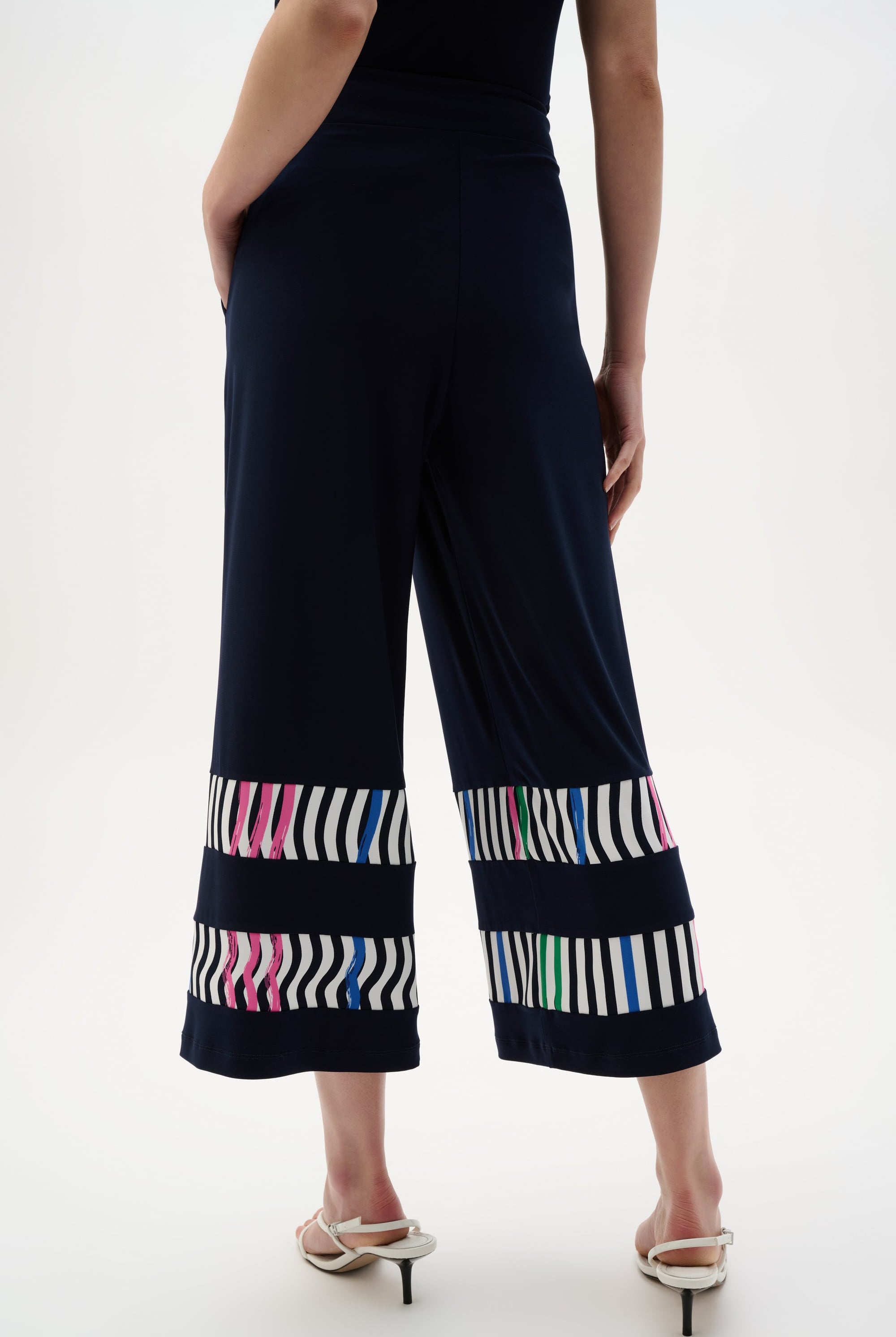 Silky Knit And Woven Stripe Print Culotte Pants
