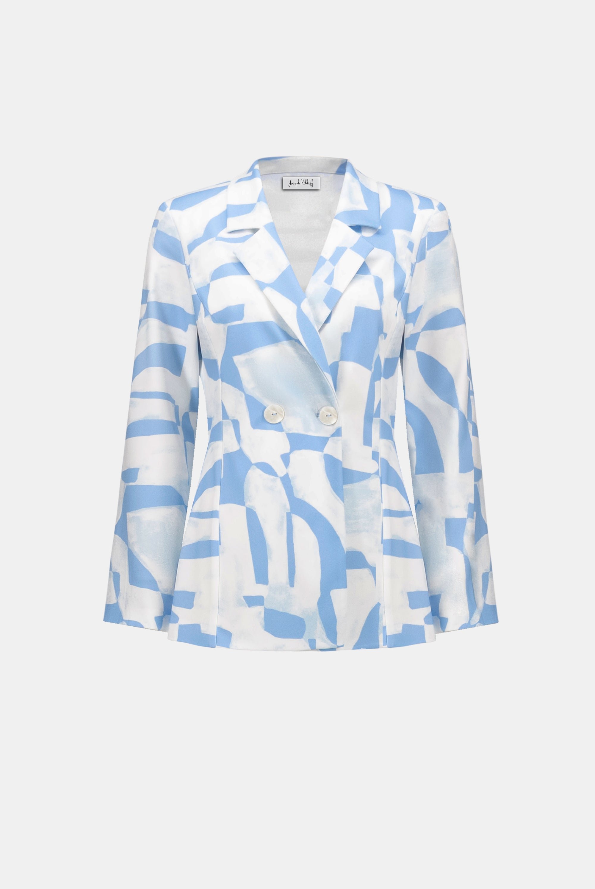Silky Knit Geometric Print Straight Blazer