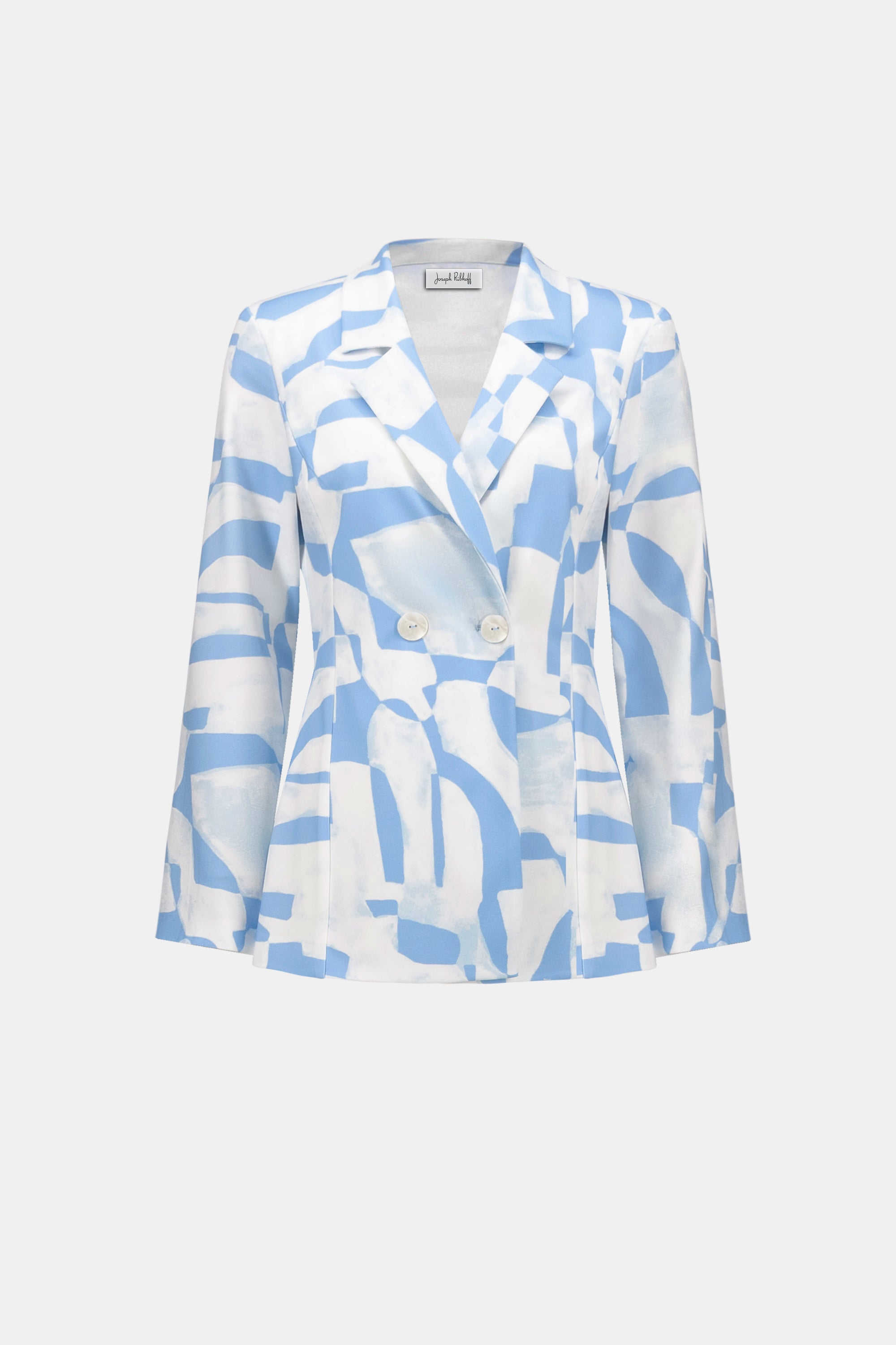 Silky Knit Geometric Print Straight Blazer