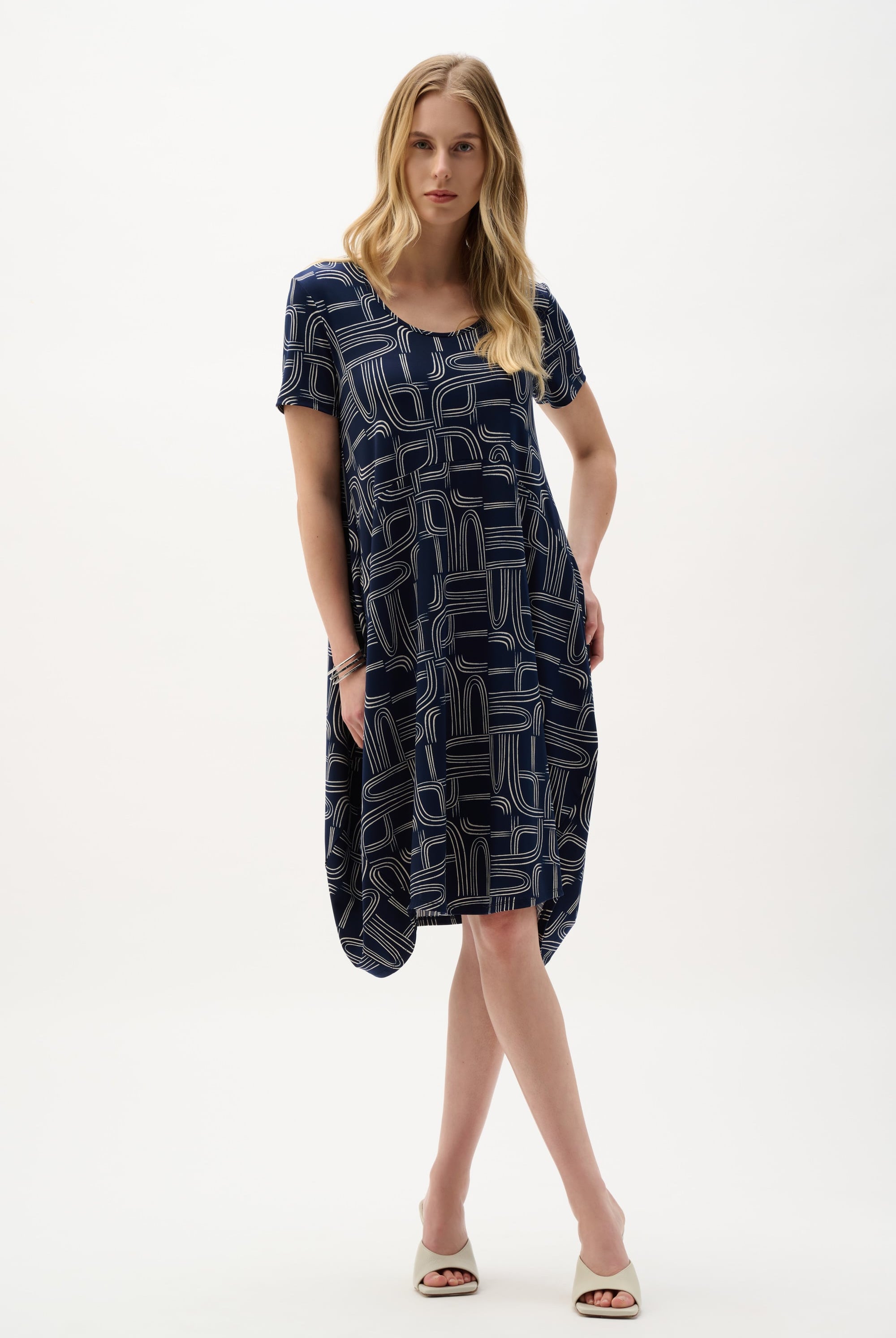 Silky Knit Geometric Print Cocoon Dress