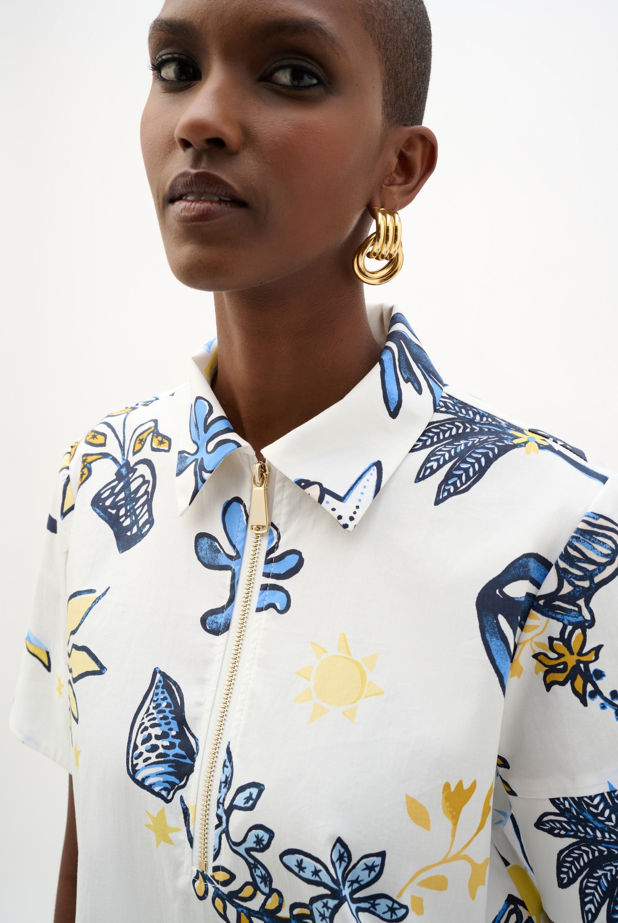 Stretch Cotton Tropical Print A-Line Dress