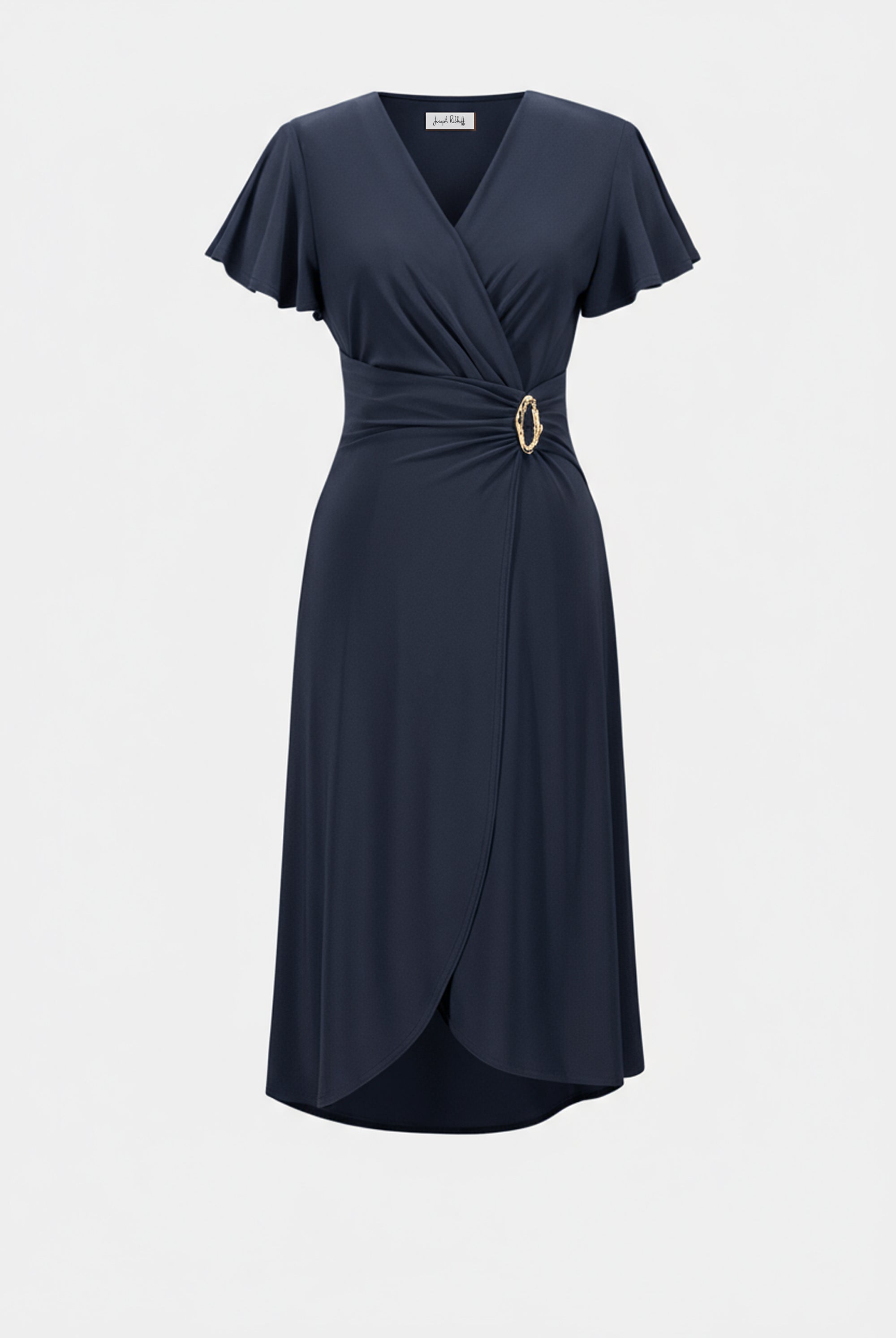 Silky Knit Wrap Dress With Ruffled Sleeves