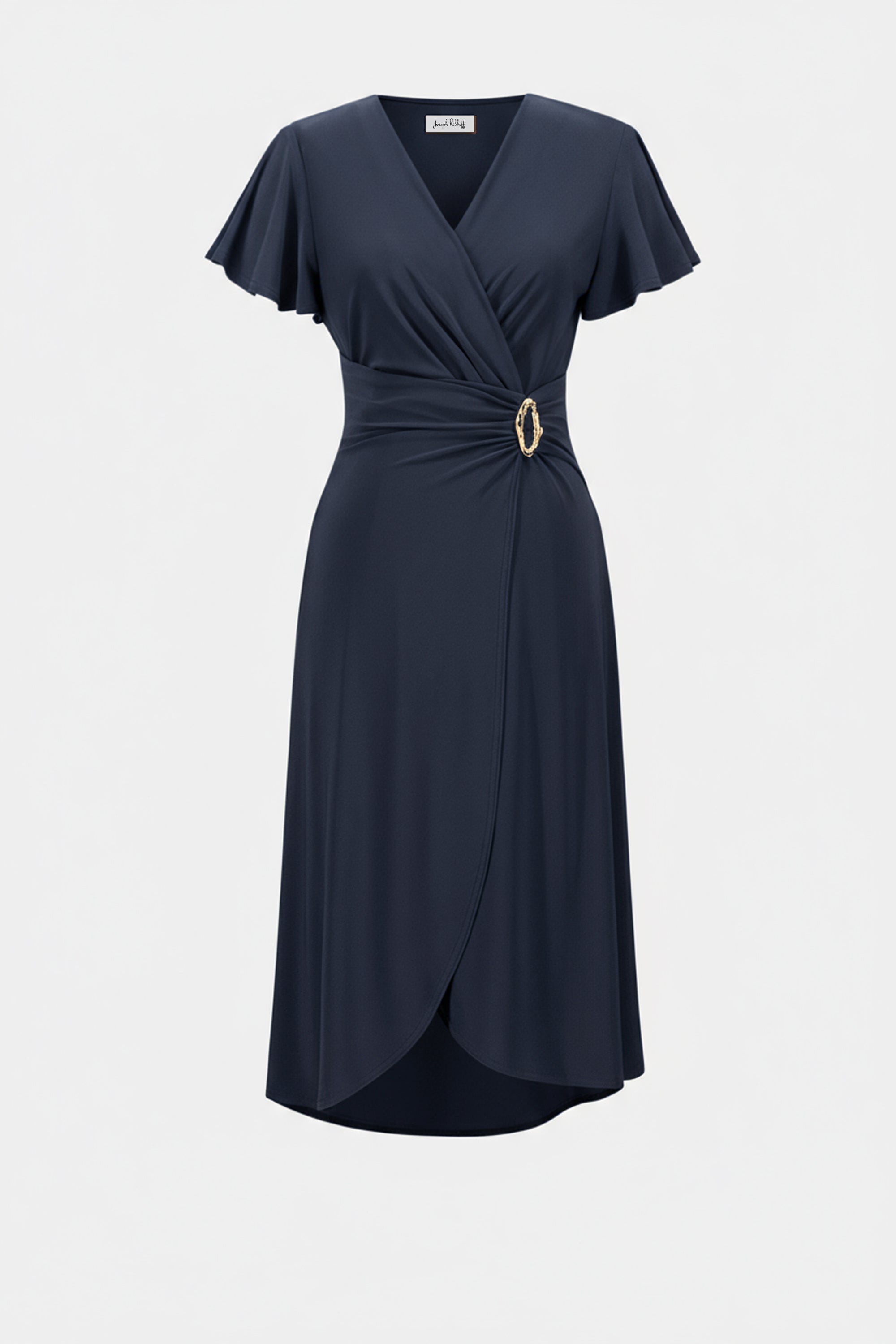 Silky Knit Wrap Dress With Ruffled Sleeves