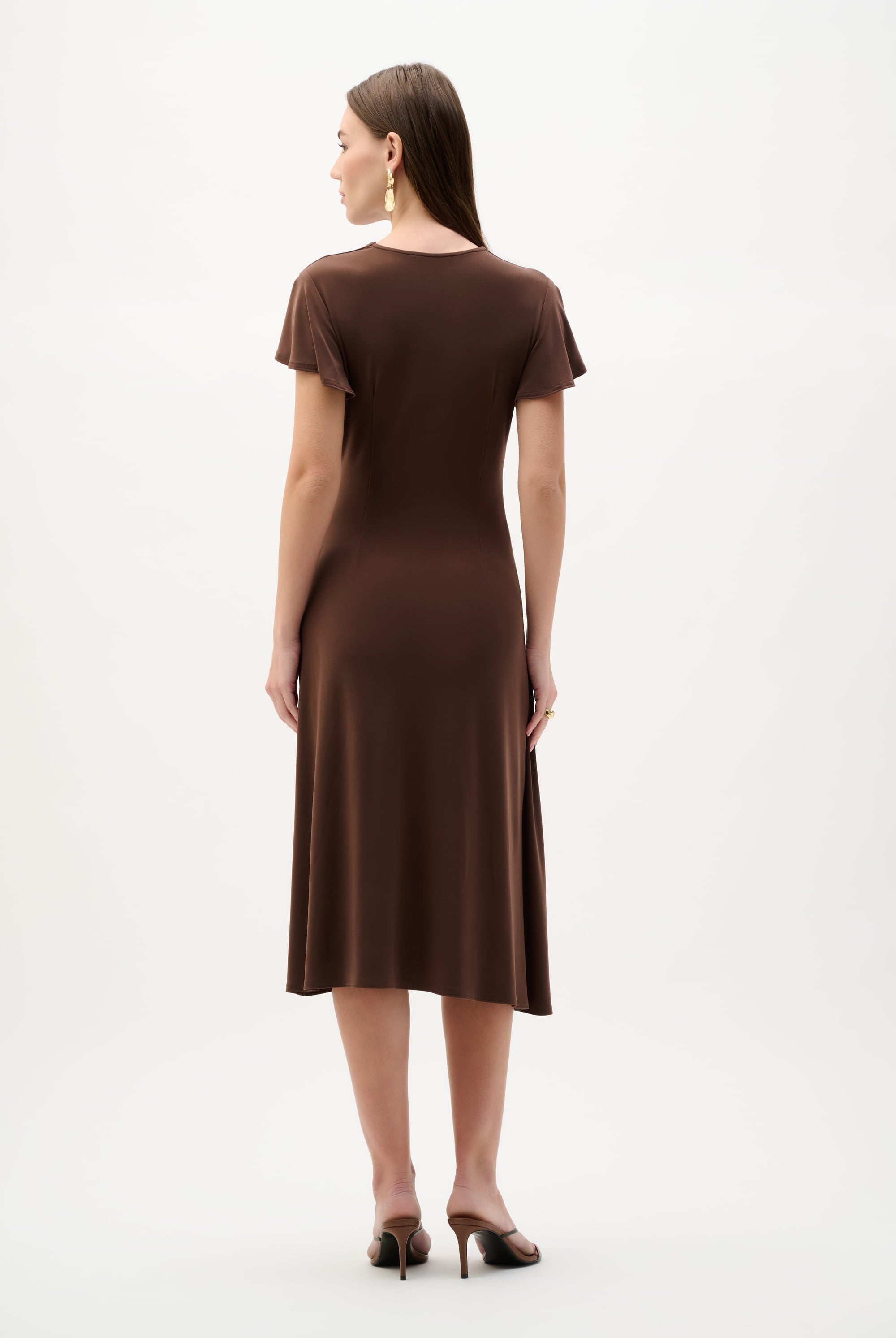 Silky Knit Wrap Dress With Ruffled Sleeves