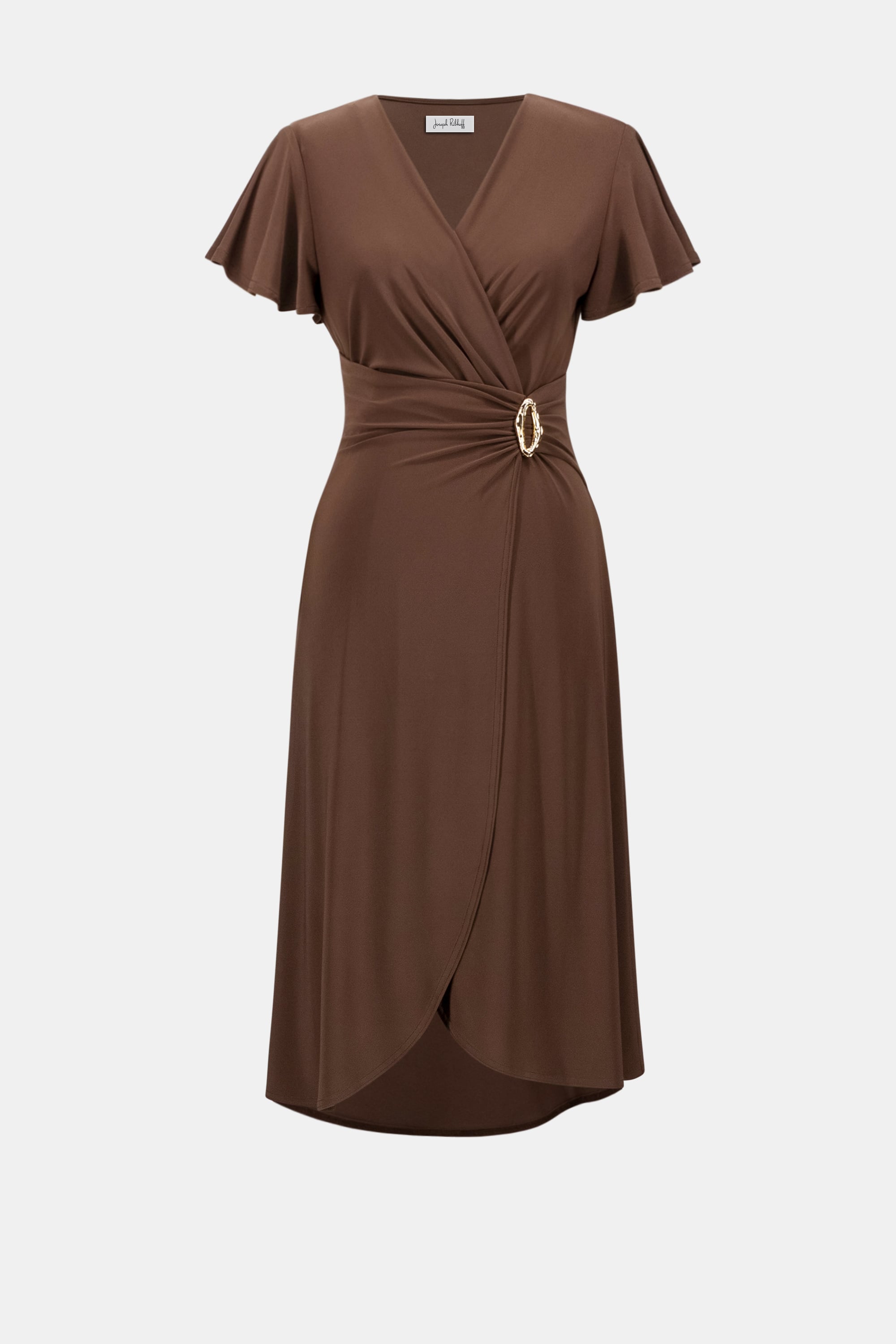 Silky Knit Wrap Dress With Ruffled Sleeves