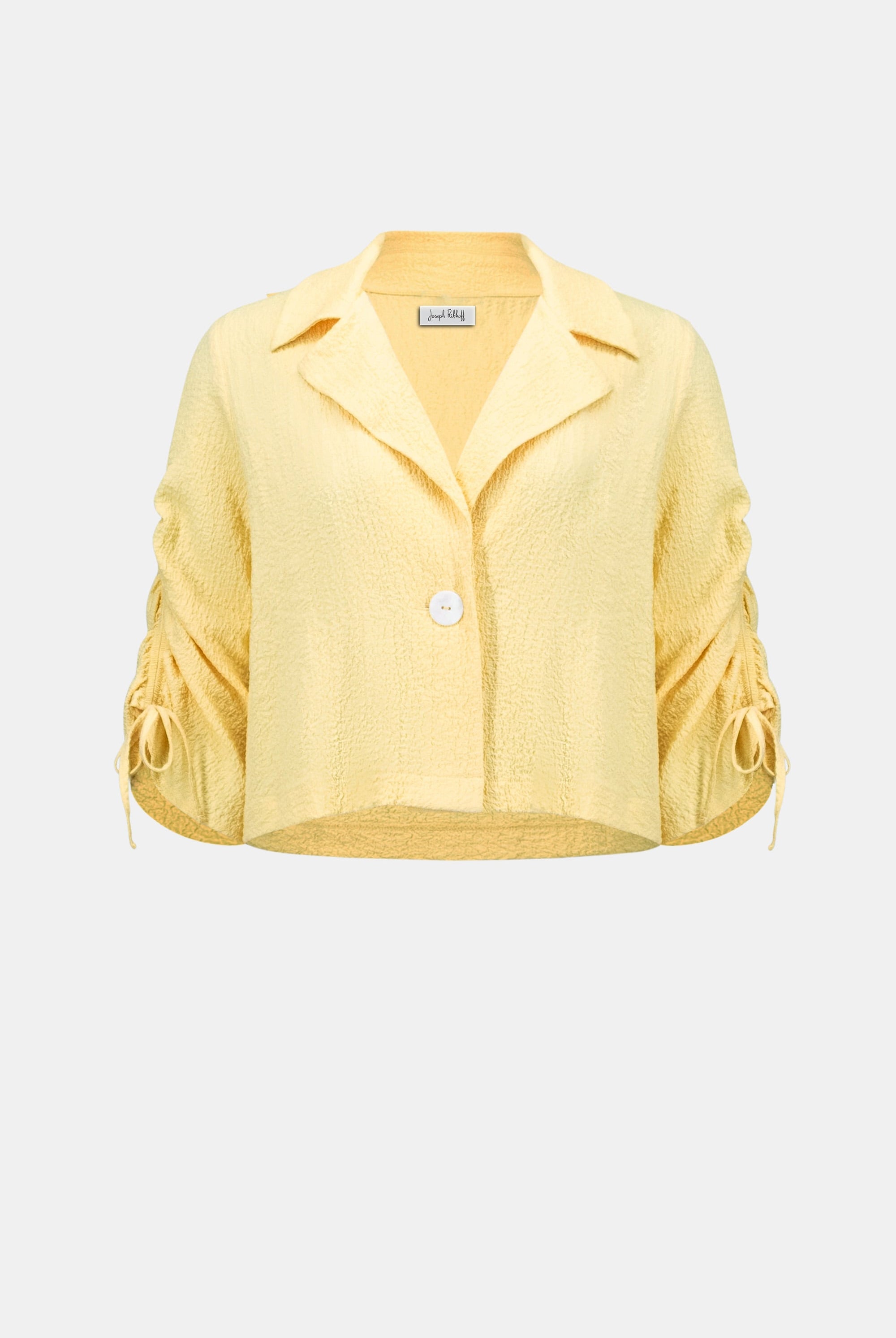 Woven Seersucker Boxy Blazer With Shirred Sleeves