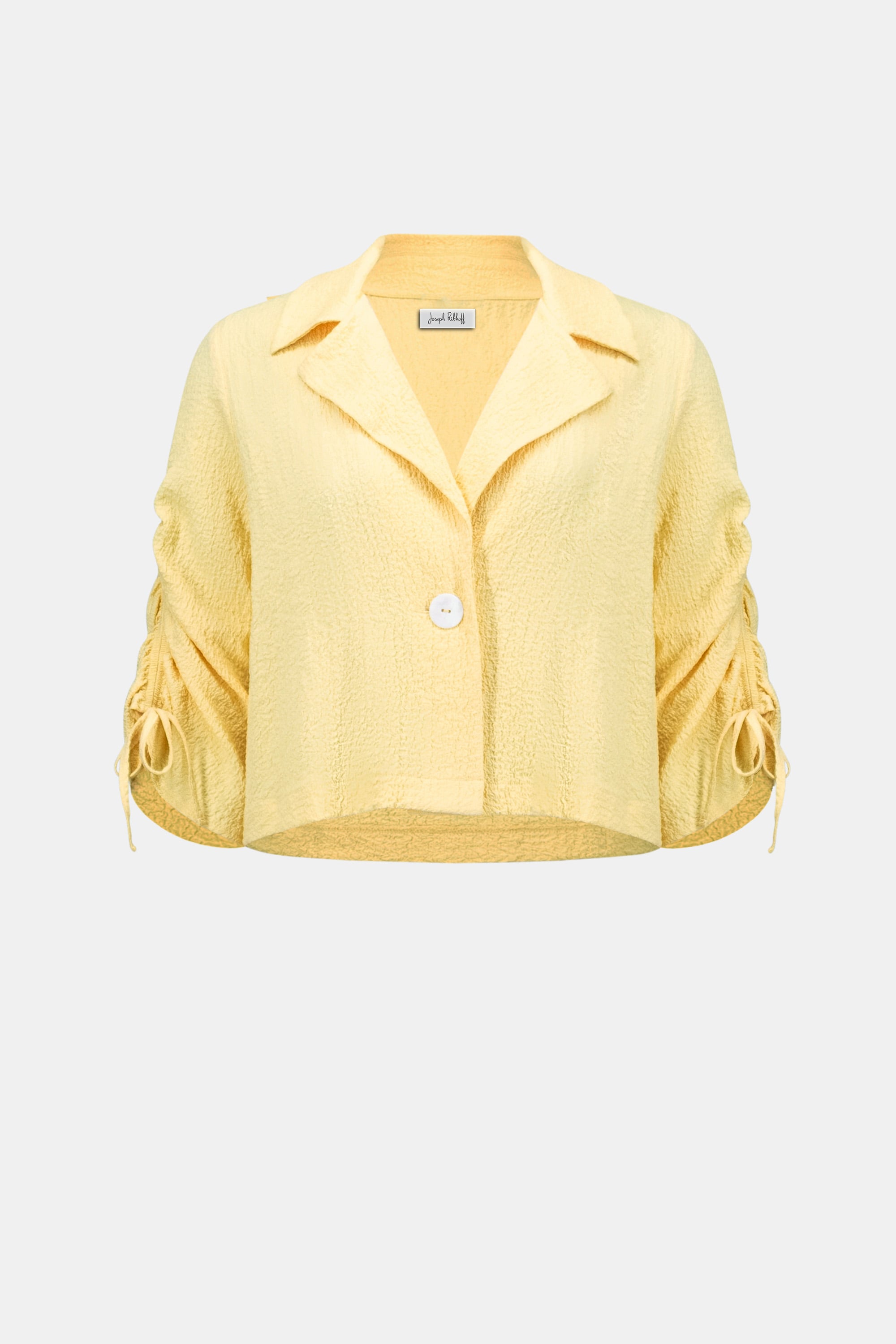 Woven Seersucker Boxy Blazer With Shirred Sleeves
