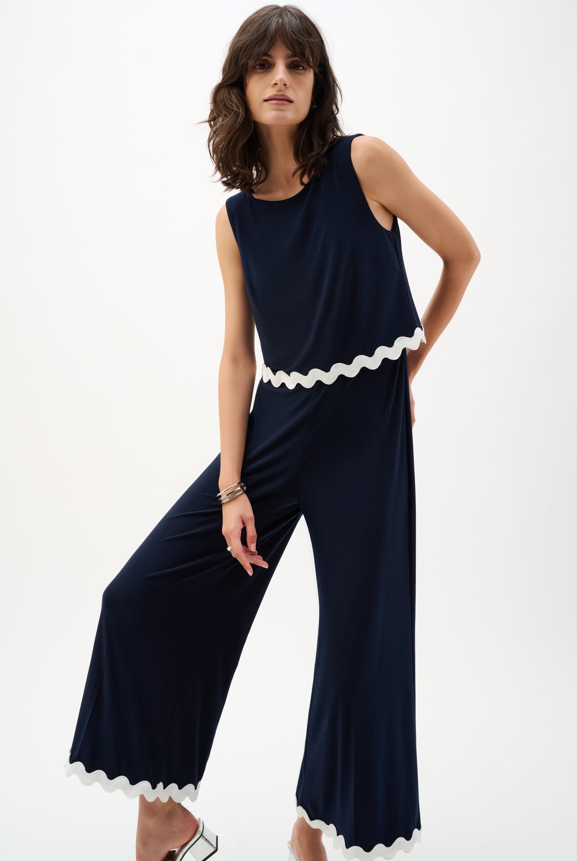 Silky Knit Culotte Jumpsuit With Contrast Trim