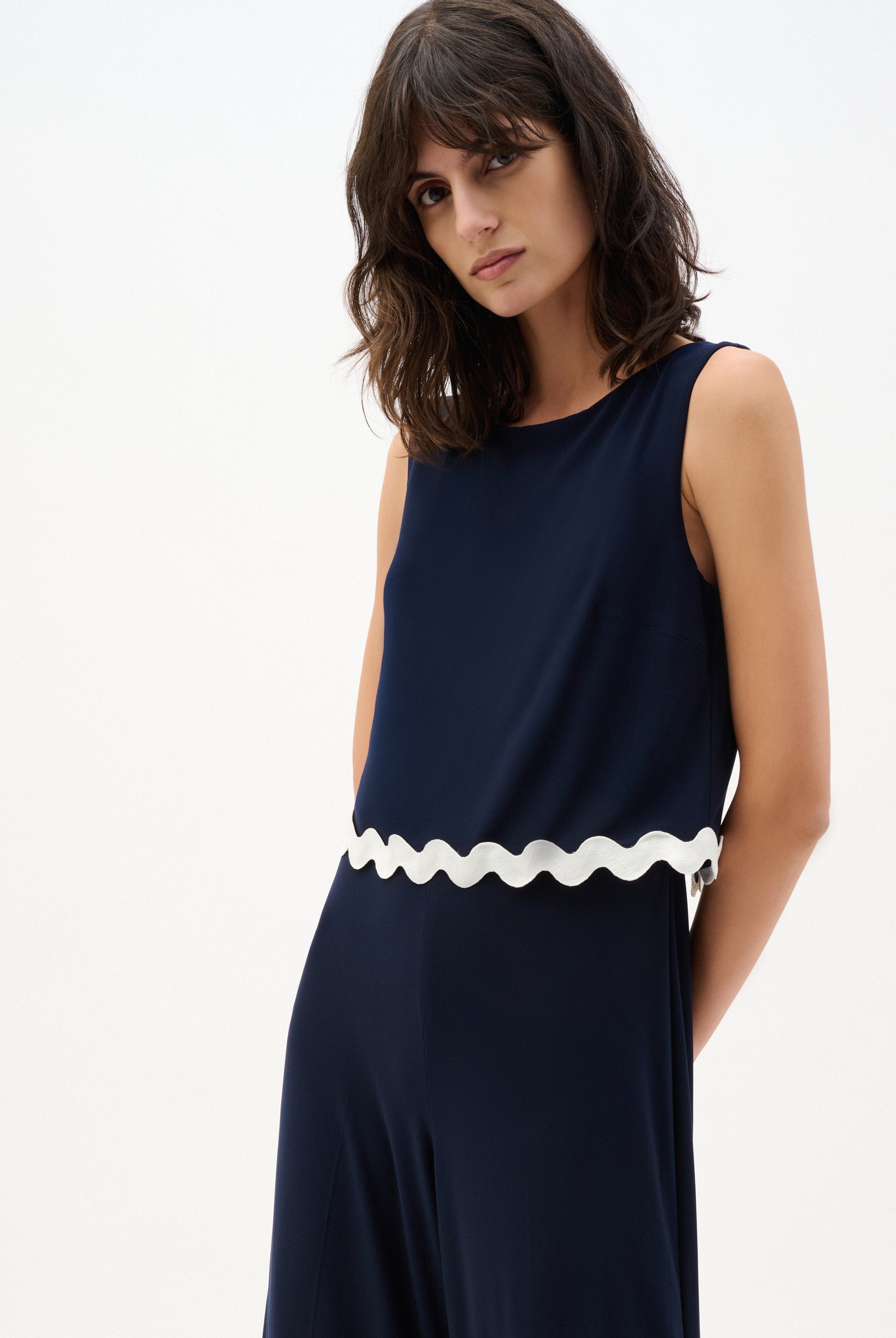 Silky Knit Culotte Jumpsuit With Contrast Trim