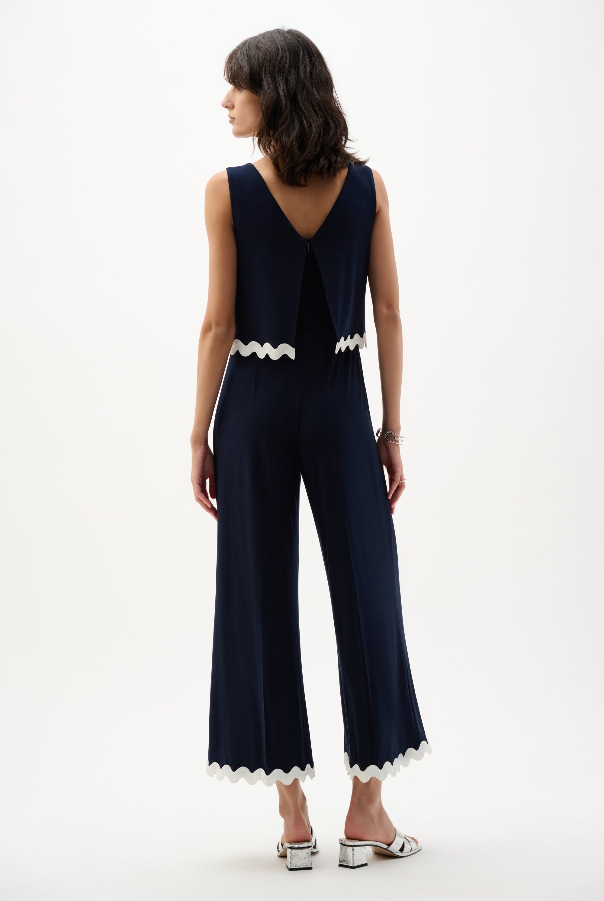 Silky Knit Culotte Jumpsuit With Contrast Trim