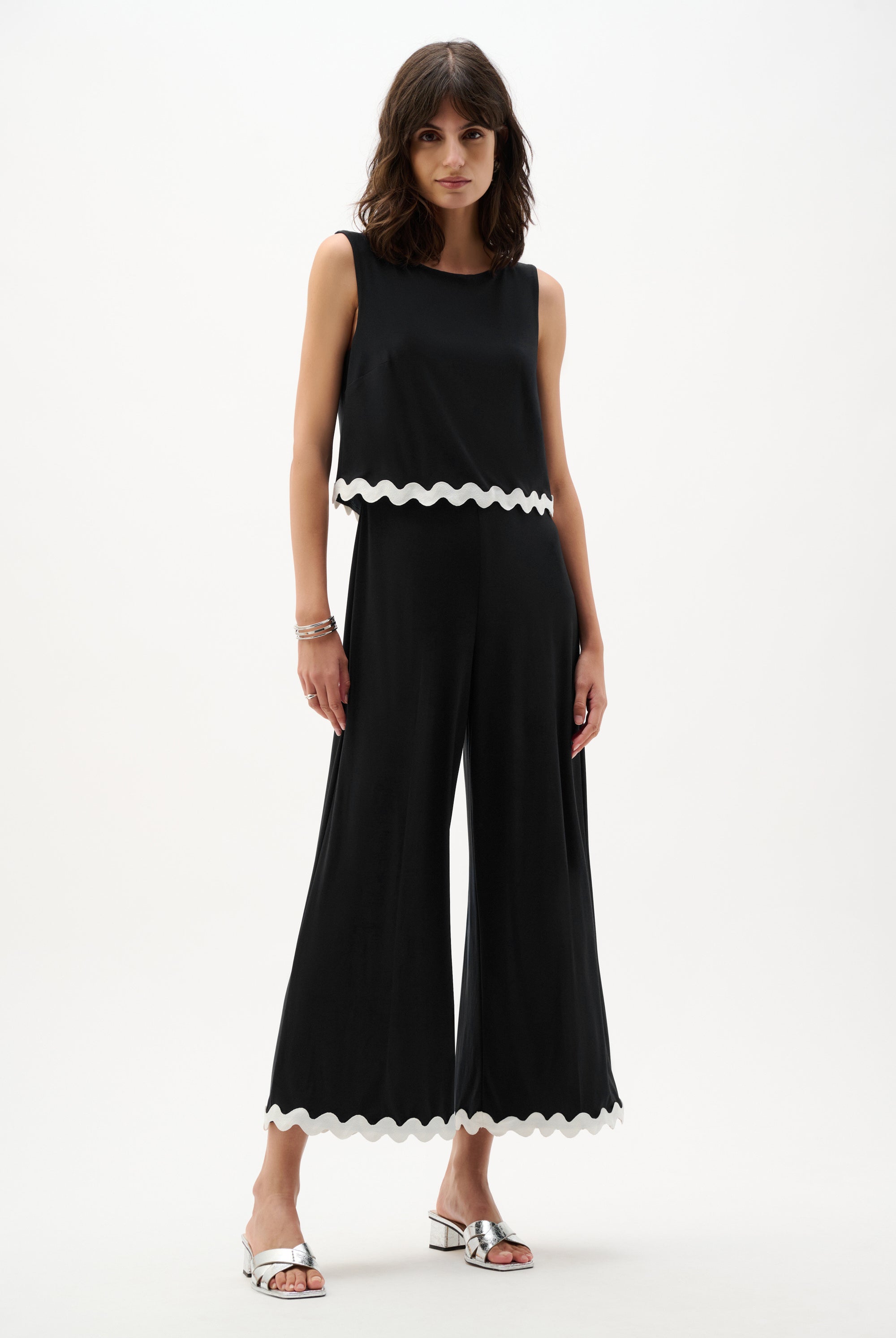 Silky Knit Culotte Jumpsuit With Contrast Trim