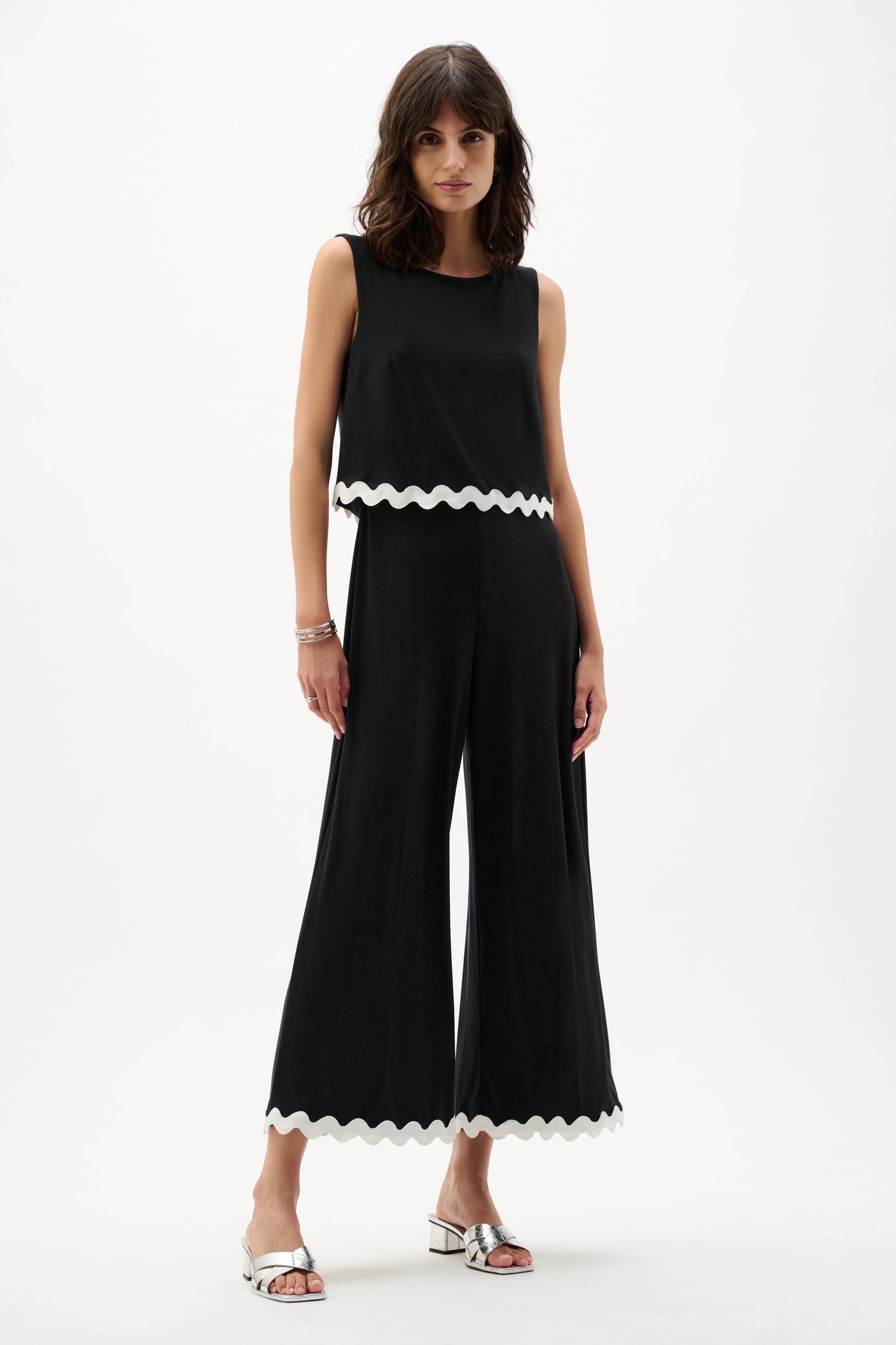 Silky Knit Culotte Jumpsuit With Contrast Trim
